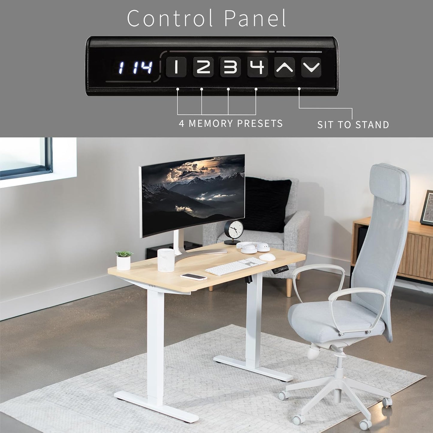 VIVO Electric 43 x 24 in Standing Desk, Memory Height Adjustment, 1B Series, Light Wood Top, White Frame, DESK-1W4C