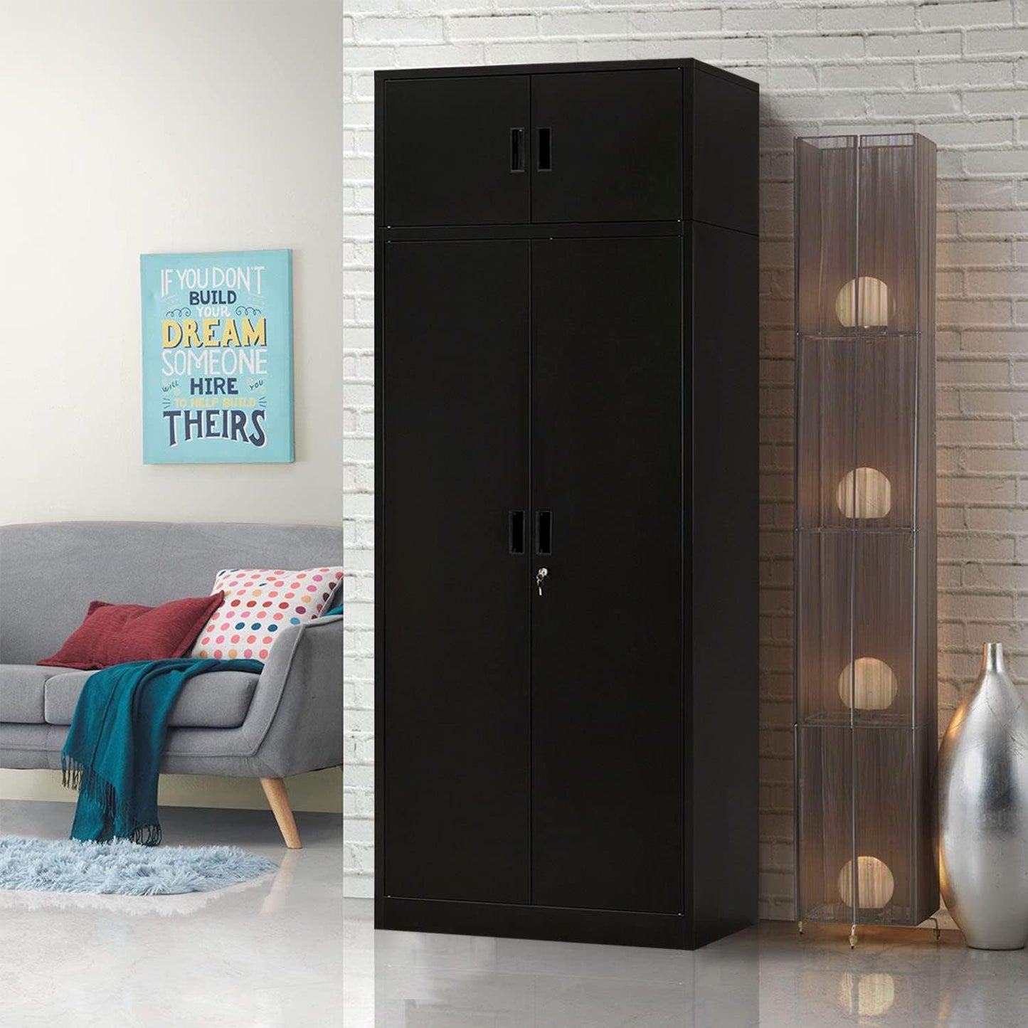 BESFUR Metal Storage Cabinet 87" H,Tall Locking Storage Cabinets with Top Cabinet and 4 Adjustable Shelves for Home Office, Garage,School, Apartment, Warehouse, Utility Room,Black