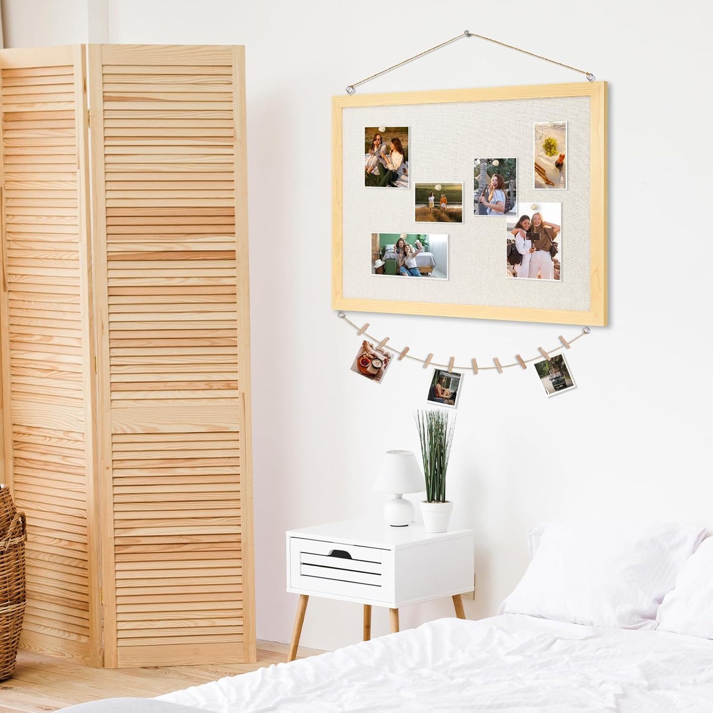 DOLLAR BOSS Bulletin Board with Linen 36'' x 24'' Wood Framed Cork Boards for Walls, Photo Display Pin Board, Decorative Corkboard for Office Home School Dorm Decor with 10 Pushpins, Natural Wood