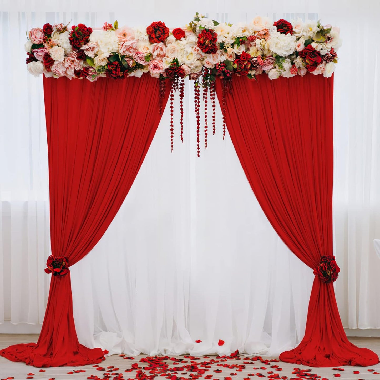 Red Backdrop Curtains Photography Background Drapes 20ft x 10ft Polyester Fabric Panels for Birthday Anniversary Ceremony Decorations