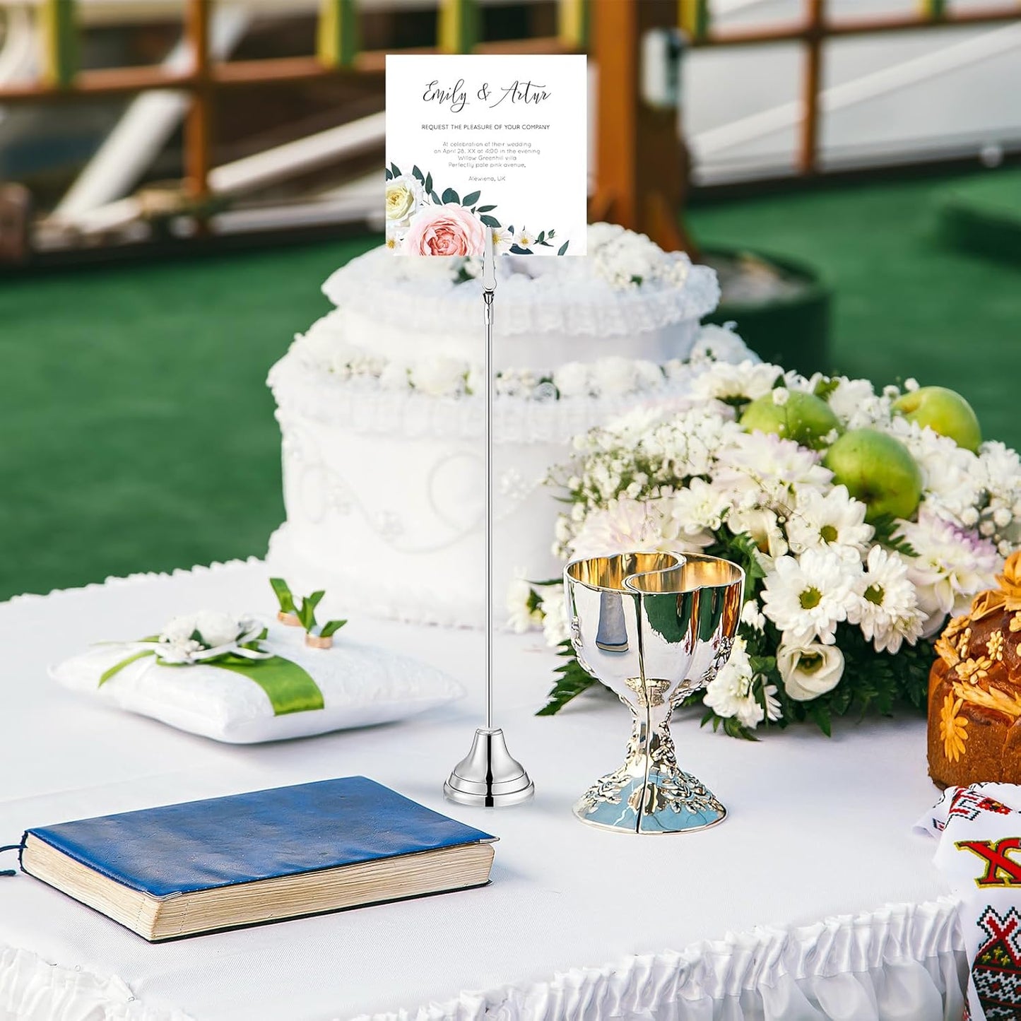 12 Pcs Table Number Holders 12 Inch Place Card Holder with Alligator Clip Metal Place Card Stands Table Sign for Photos, Food Signs, Birthdays, Weddings (Silver)