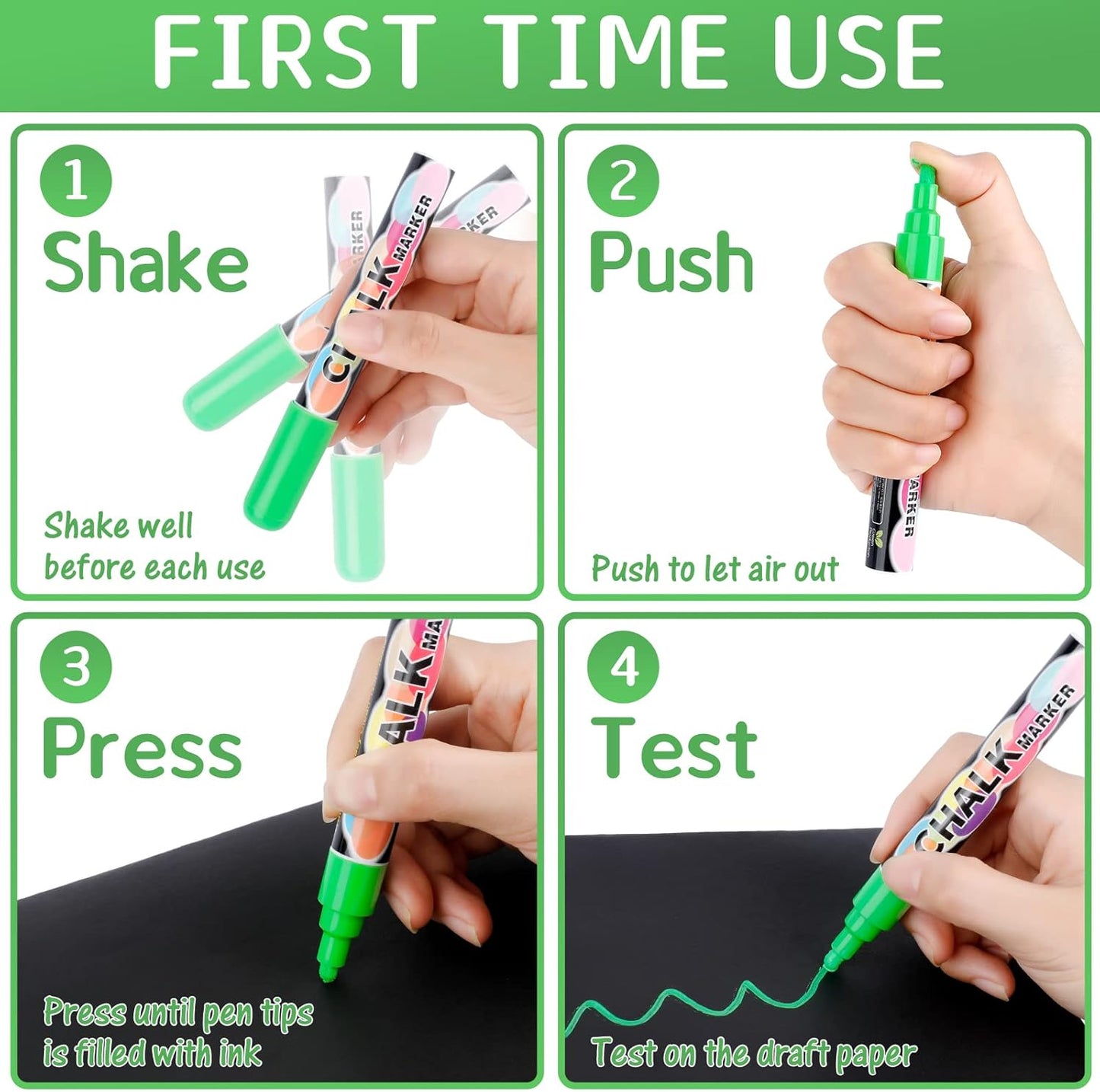 Liquid Chalk Markers Pens - 24 Colors Washable & Wet Erase Neon Chalk Makers for Blackboard, Chalkboard Signs, Glass Window, Graduation Celebration School Kids Art - Erasable Window Markers for Cars