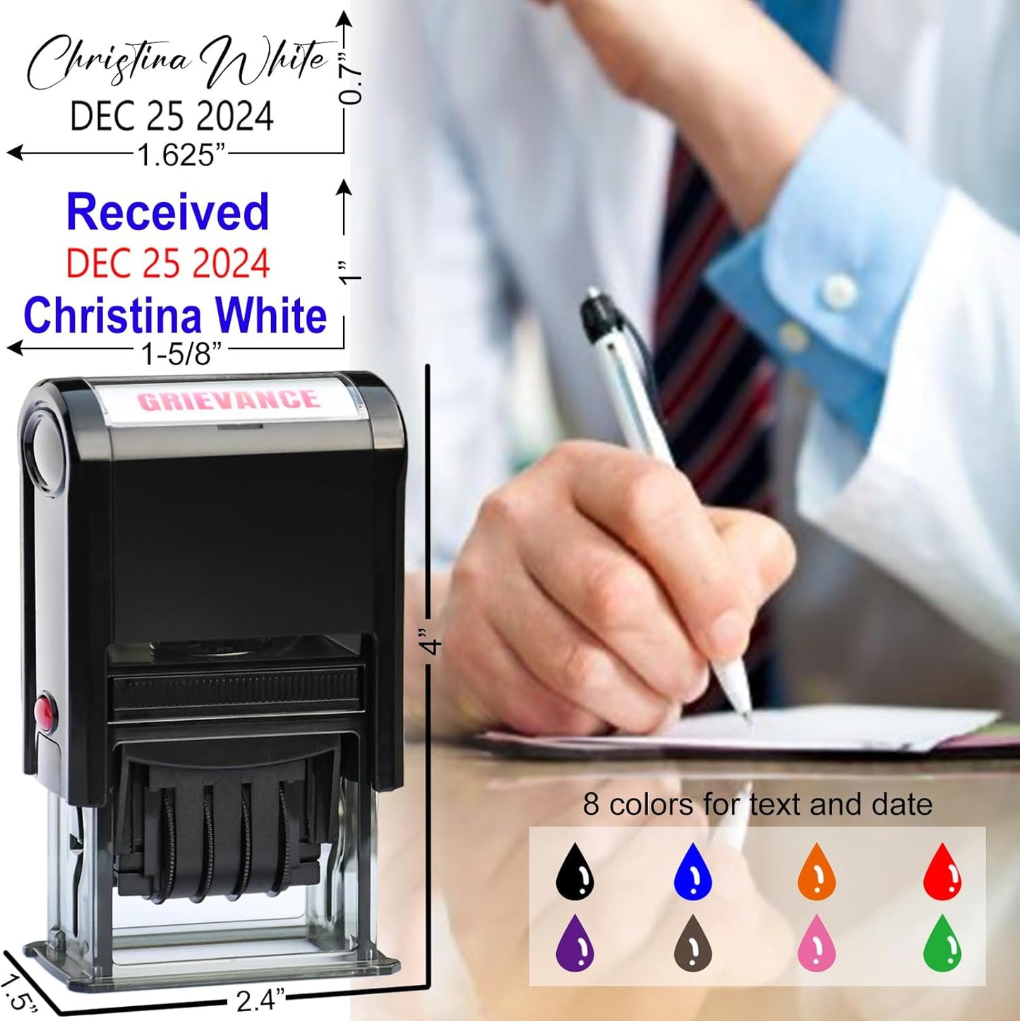 Custom-Date-Stamps Self Inking Stamp Personalized-Date-Stamp with Siganture Self-Inking Heavy Duty Date Stamper for Office Business,2-Color Ink Pads - Many Colors & Fonts (1 pcs Date Stamp)