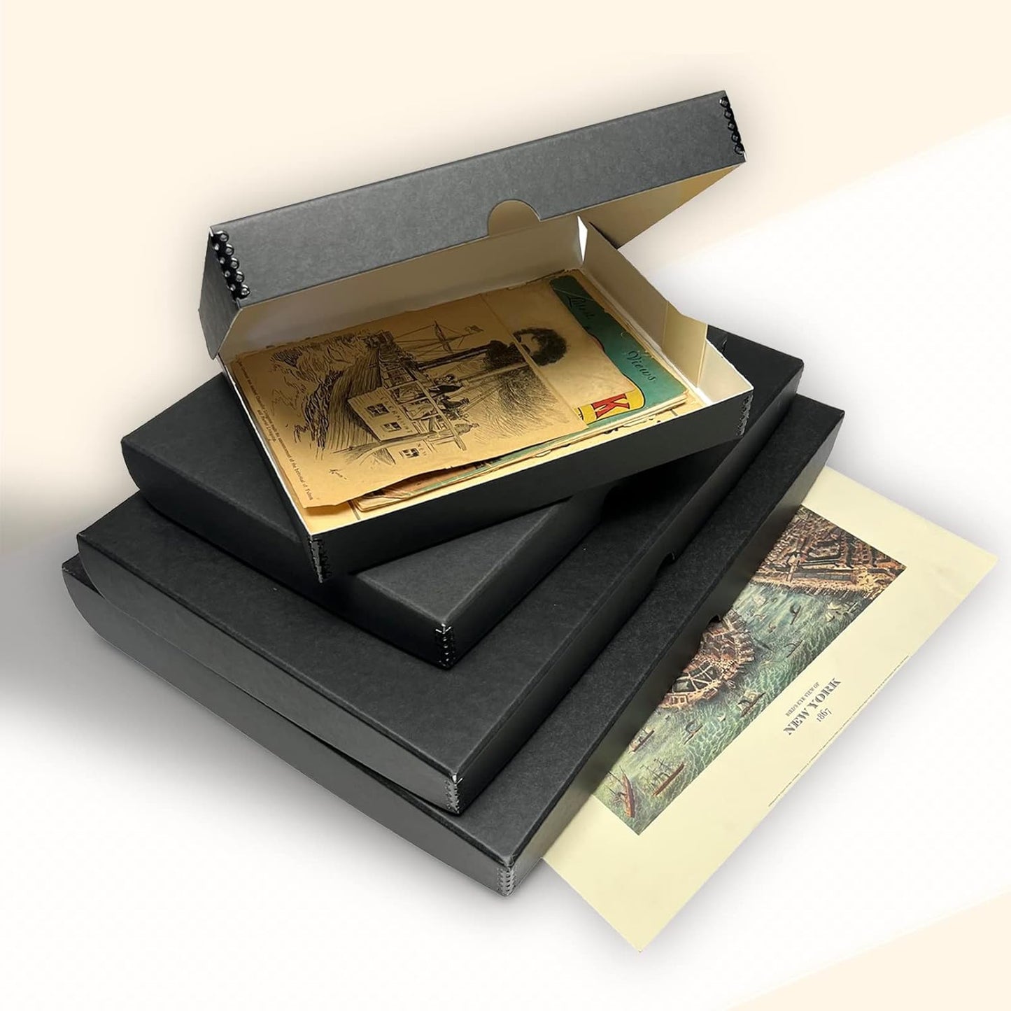 Golden State Art, Archival Folio Storage Box 18x24, Clamshell Design with Metal Edge, Preserve and Store Photos Documents Cards Prints Arts Crafts DIY, Black, Pack of 2