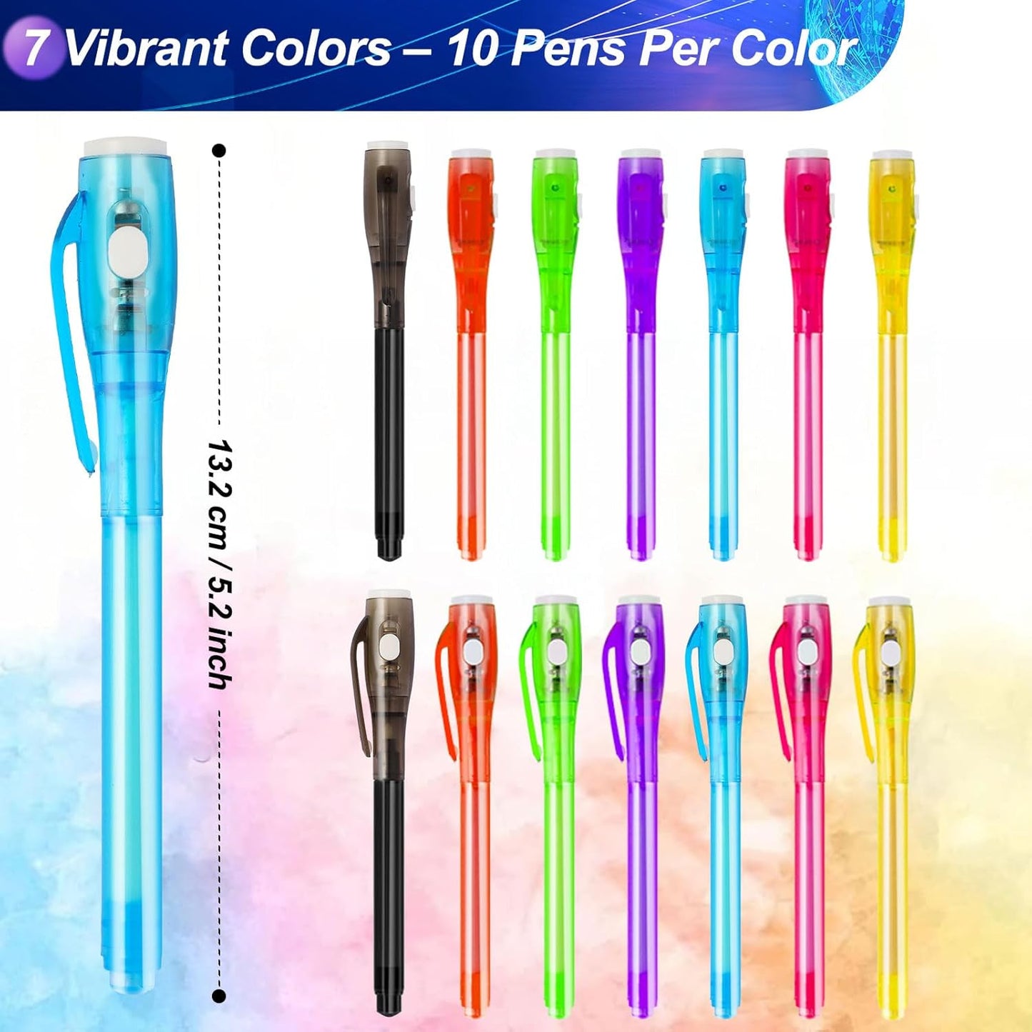 70PCS Invisible Ink Pens with UV Light – 7 Colors Spy Pens for Secret Messages – Fun Party Favors, Halloween, Christmas, Stocking Stuffers, Treasure Hunt, Classroom & Birthday Gifts