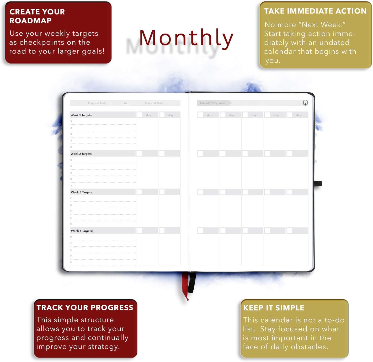 The Phoenix Journal - Best Daily Goal Planner, Organizer, & Calendar for Goal Setting, Gratitude, Happiness, & Productivity - Vision Board & Habit Tracking - 12 Weeks, Undated, Hardcover (Crimson)