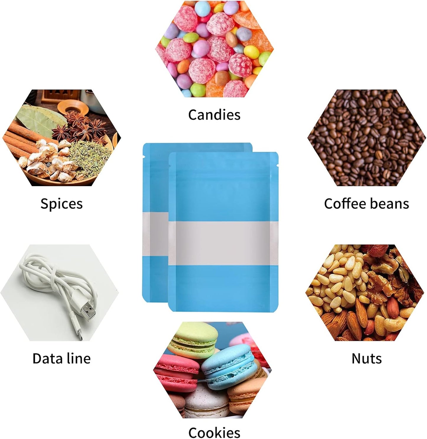 100 Pieces Smell Proof Mylar Resealable Food Storage Bags With Clear Window, Foil Pouch Stand-up for Self Sealing Supplies (Blue, 4.7 x 7.8 Inch)