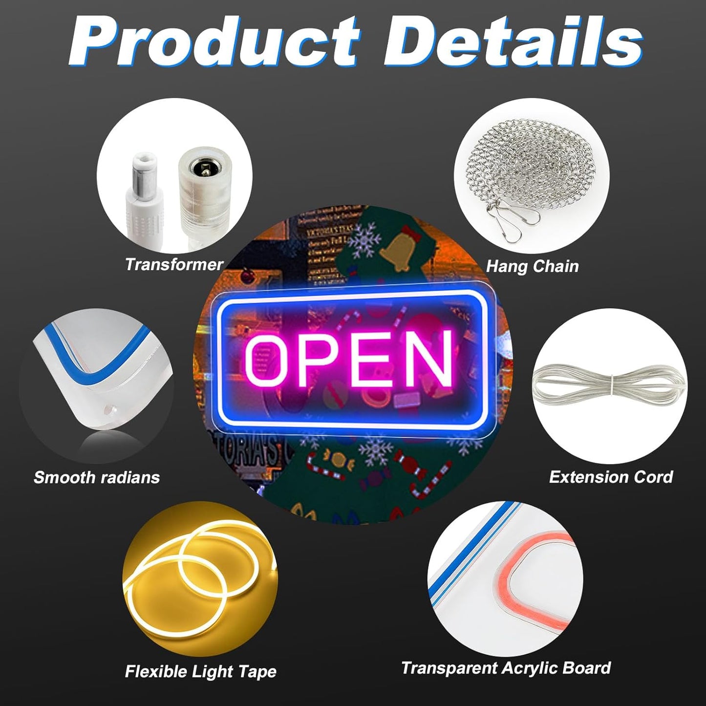 Super Large Open Sign, Neon Open Signs for Business, 23''x 12'' LED Open Sign, Super Bright Open Neon Sign (Blue&Pink), with ON/OFF Switch & Adapter, Neon Light Up Sign for Window Party Wall Bars Coffee Salon Club Hotel,Horiztonal