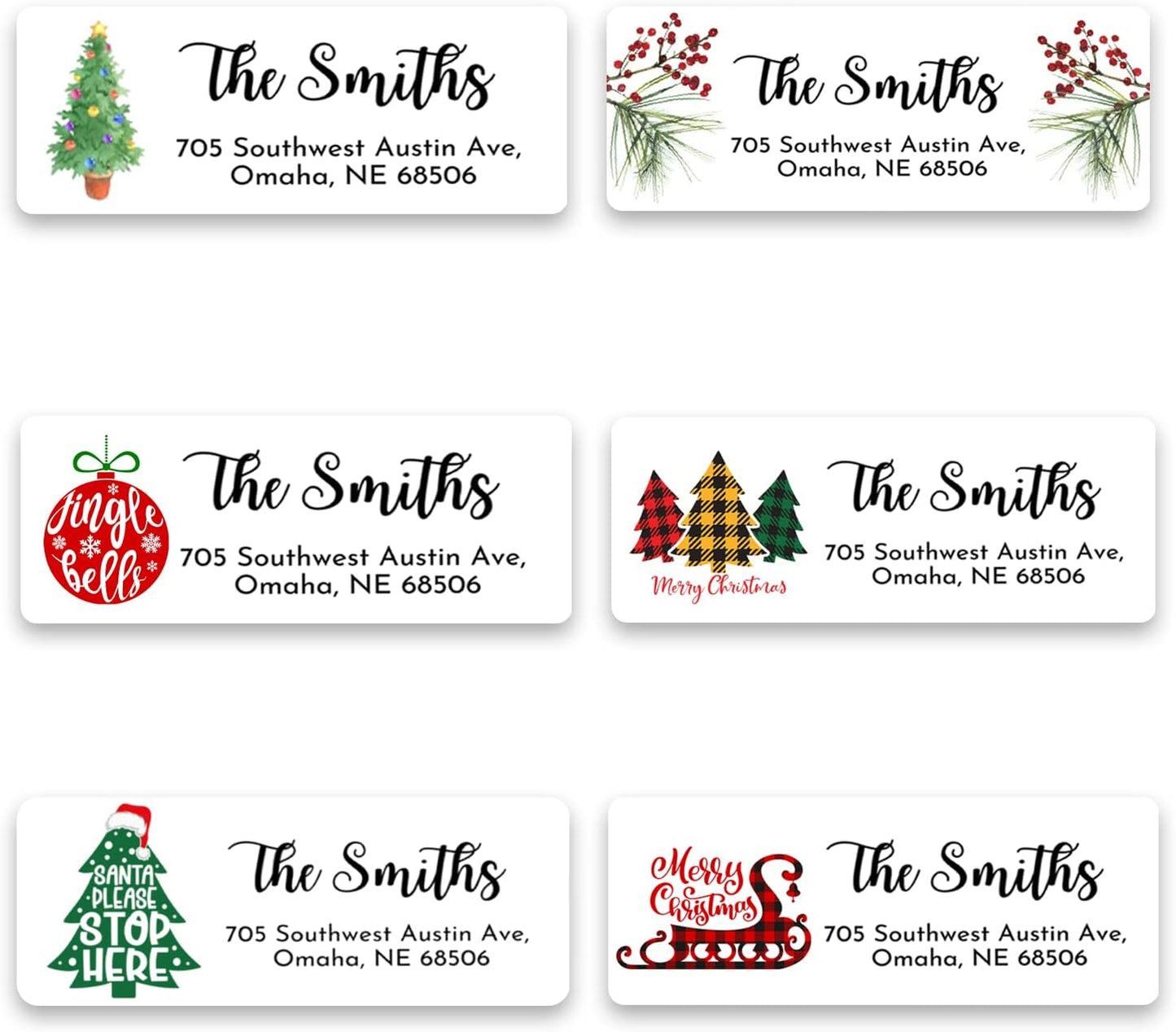 Personalized Christmas Return Address Labels - Custom Holiday Return Address Labels, Set of 120 Self Adhesive Mailing Rectangle Personalized Name Stickers (Pattern 2)