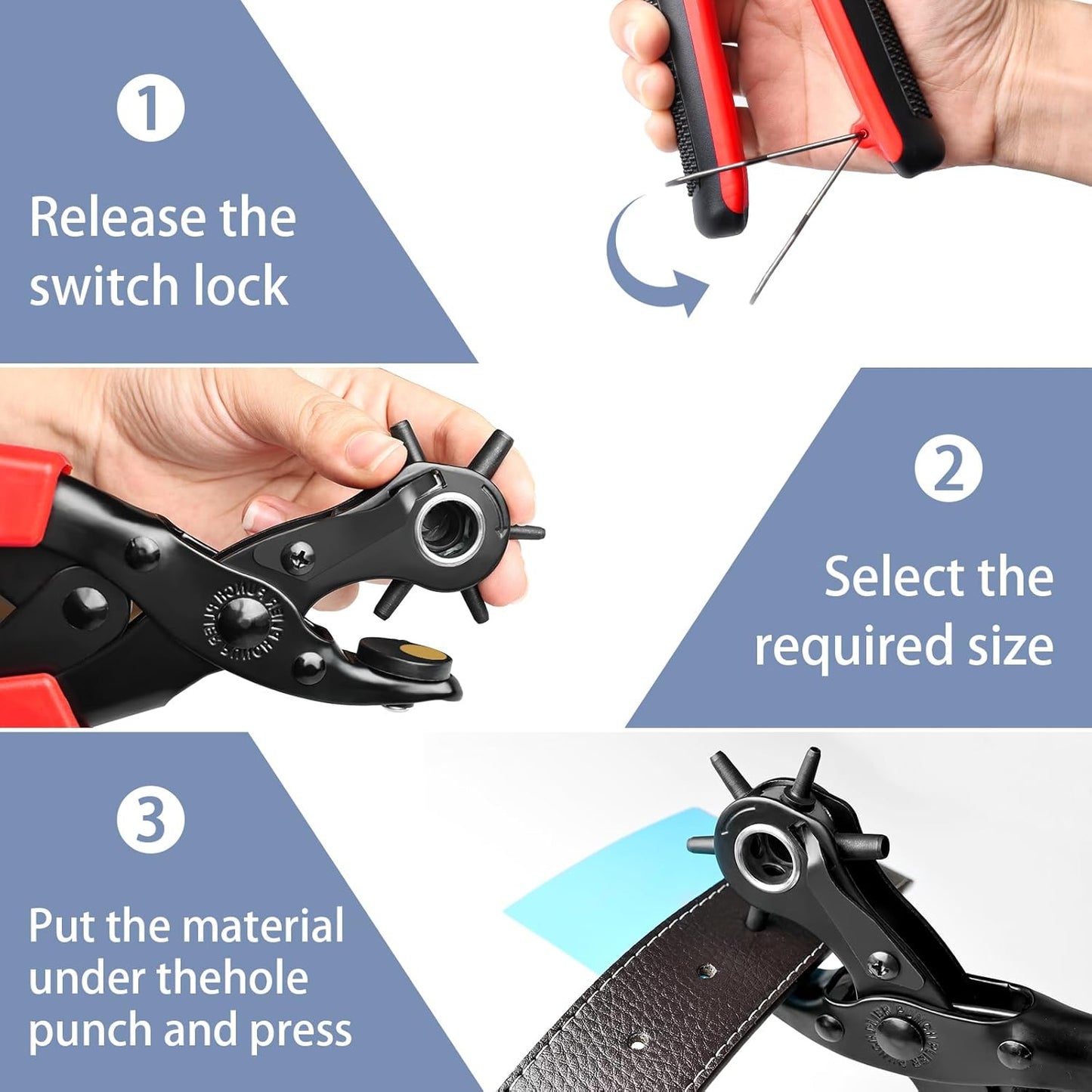 Leather Hole Punch, Belt Hole Puncher for Leather, Revolving Punch Plier Kit, Leathers Puncher Plier for Belts, Watches, Handbags, Punch Tool Diameter: 4.5/4 /3.5/3/2.5/2mm.