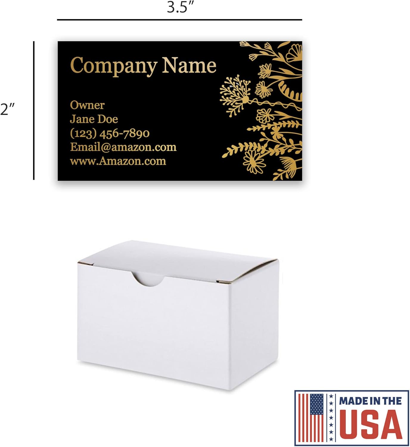 Personalized Gold Foil Black Business Cards 100 Pack - 3.5" x 2" Cards - 14 PT Thick Sturdy Cards - Unique Shiny Gold Foil - Made in the U.S.A. (Gold Floral)