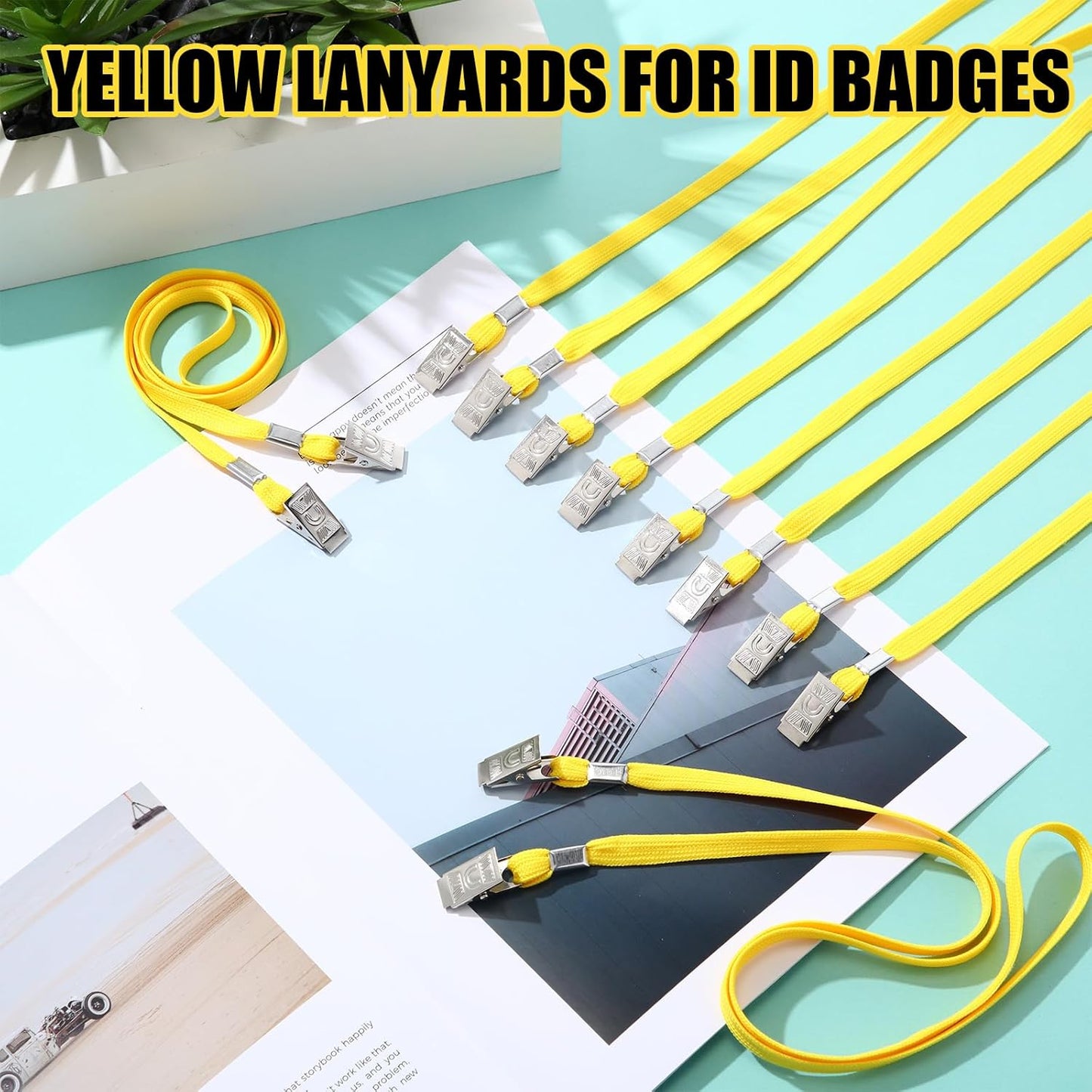 Patelai 100 Pack Double Clip Lanyards Bulk Face Mask Lanyard Twist Free 2 Hook Design Adjustable Badge Neck Strap for Conference Office Class Essential Back to School Gifts ID Card Keychain (Yellow)