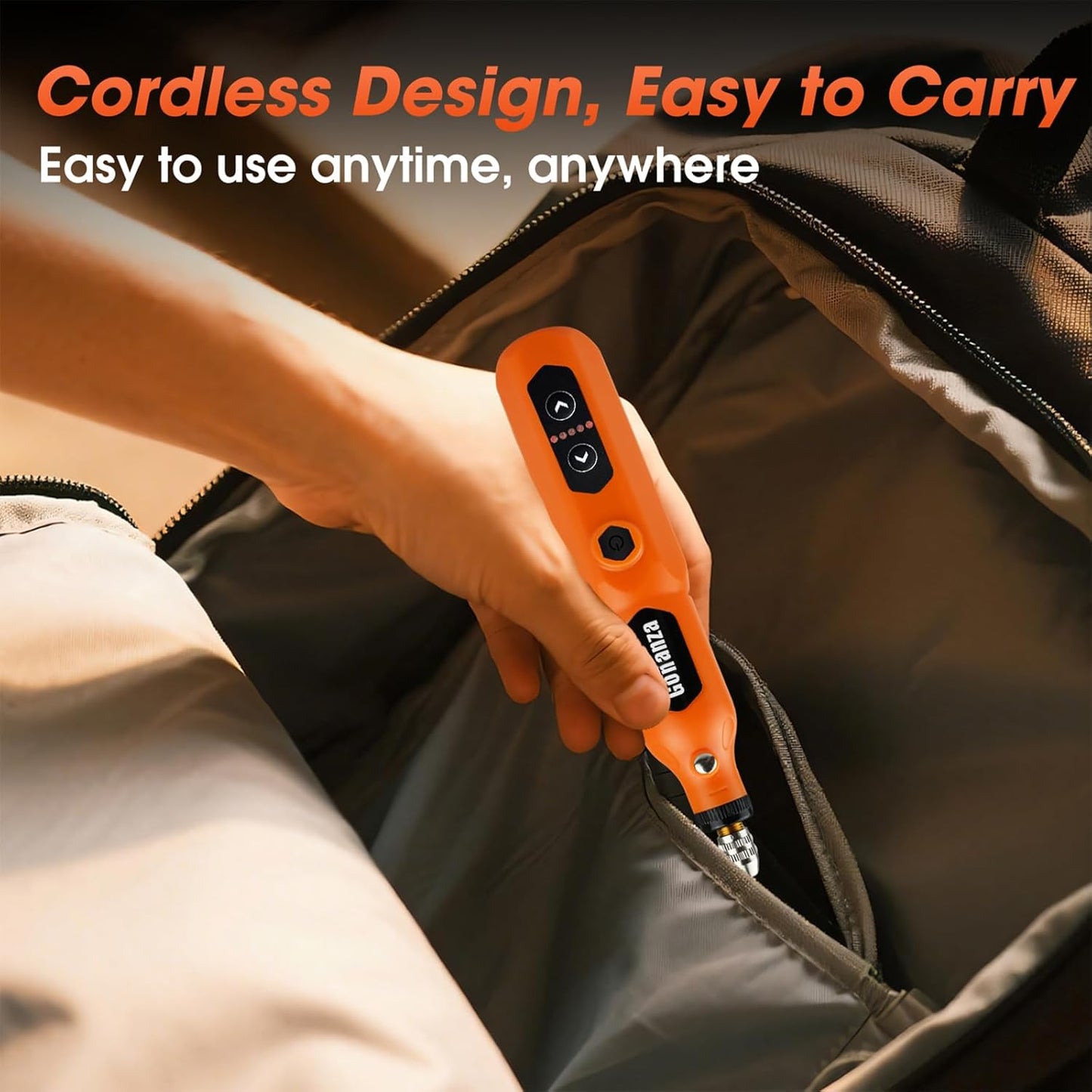 GONANZA Mini Cordless Rotary Tool Kit - 5-Speed with LED Light, Includes 78 Accessories, 3.7V Type-C Rechargeable, Ideal for Grinding, Polishing, Cutting, Engraving, Drilling, and DIY Crafts (Orange)