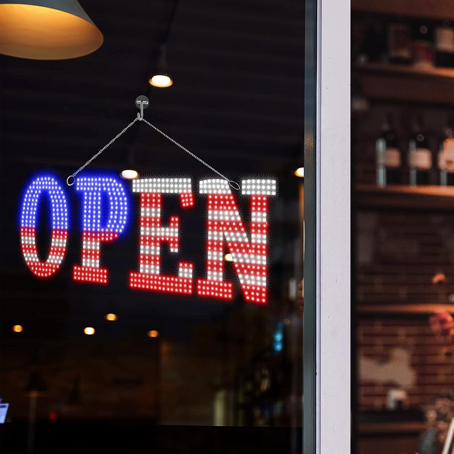 USA Flag 40"x14" Extra Large LED Open Signs for Business, Unique Design Super Bright Open Sign with Chain, High Visibility Open Sign for Store Bar Hotel Retail Shop Window