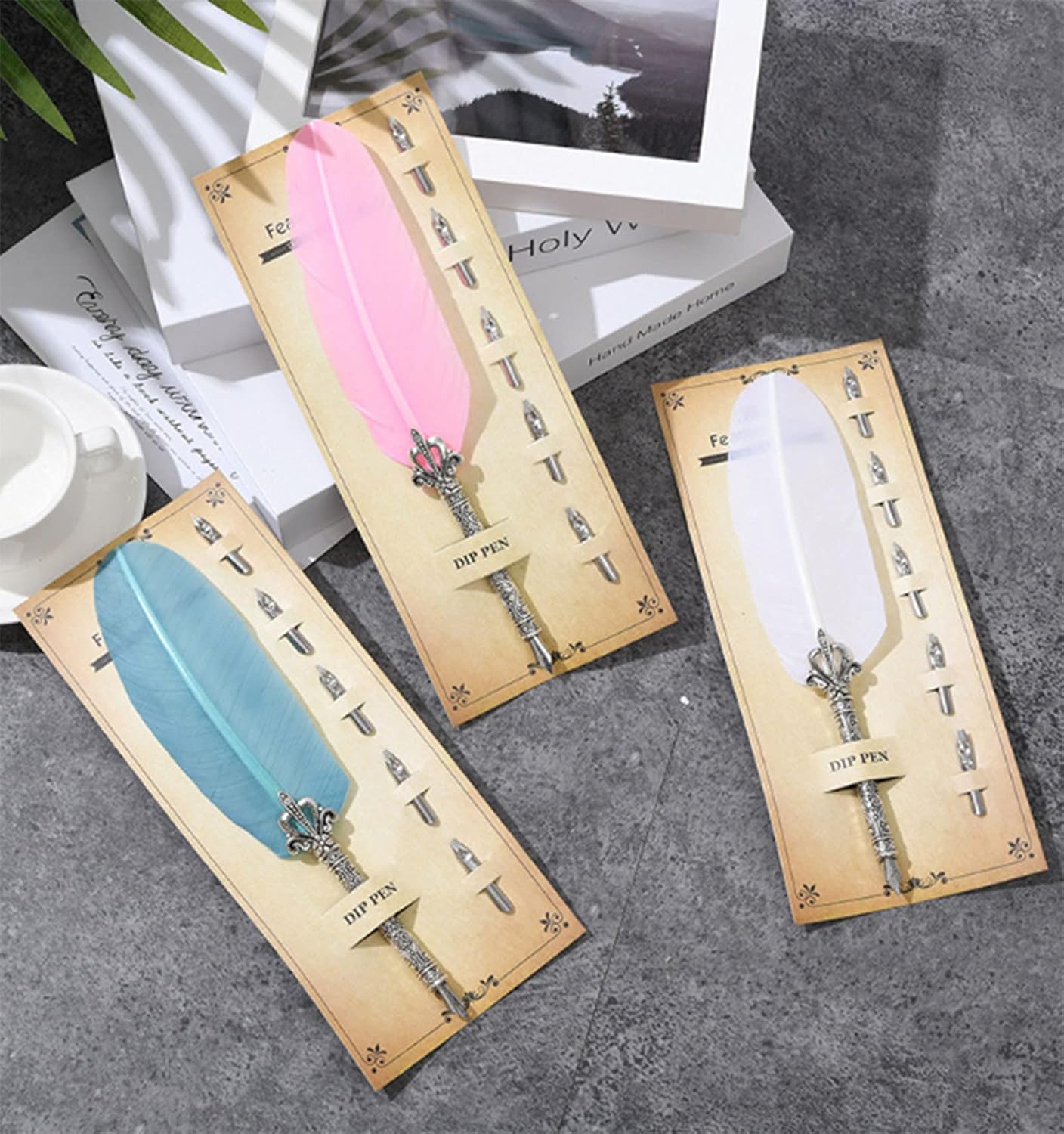 Gullor Calligraphy Feather Quill Pen and 5 Calligraphy Nibs for Beginners, Lake Blue