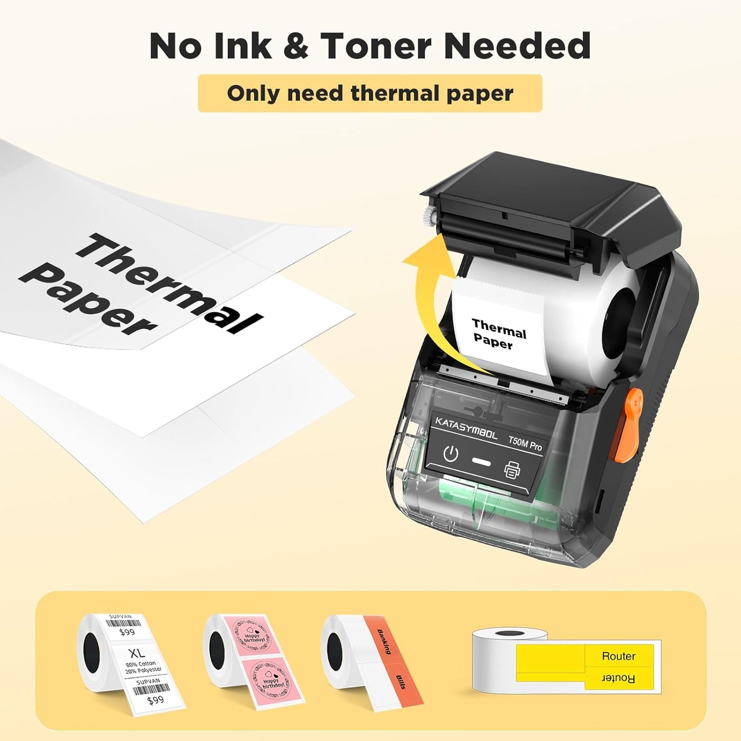 SUPVAN T50M Pro Bluetooth Label Maker Machine with 4 Tapes, Wide Waterproof Label, Versatile App with 40 Fonts and 450+ Icons, Inkless Labeler for Home, Kitchen, School, Office Organization, Black