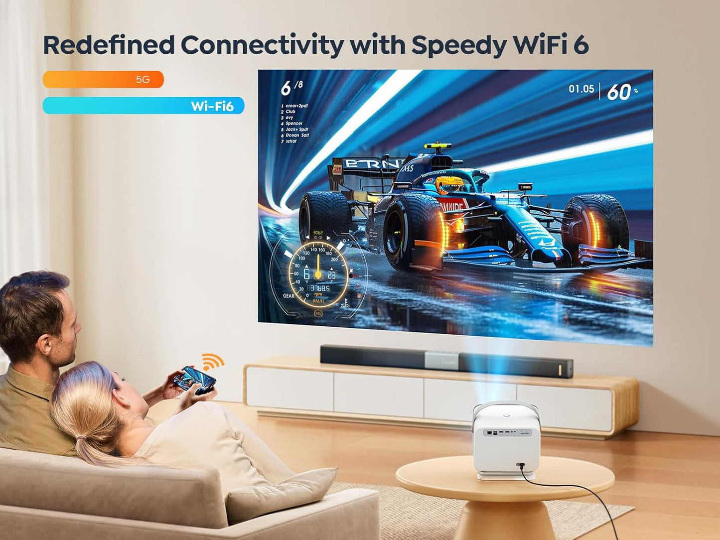 【Official Neflix & Dolby Audio】Projector, Yaber Auto Focus&Keystone Portable Projector, WiFi6 Bluetooth FHD 1080P Smart Video Projector for Home Cinema, Outdoor