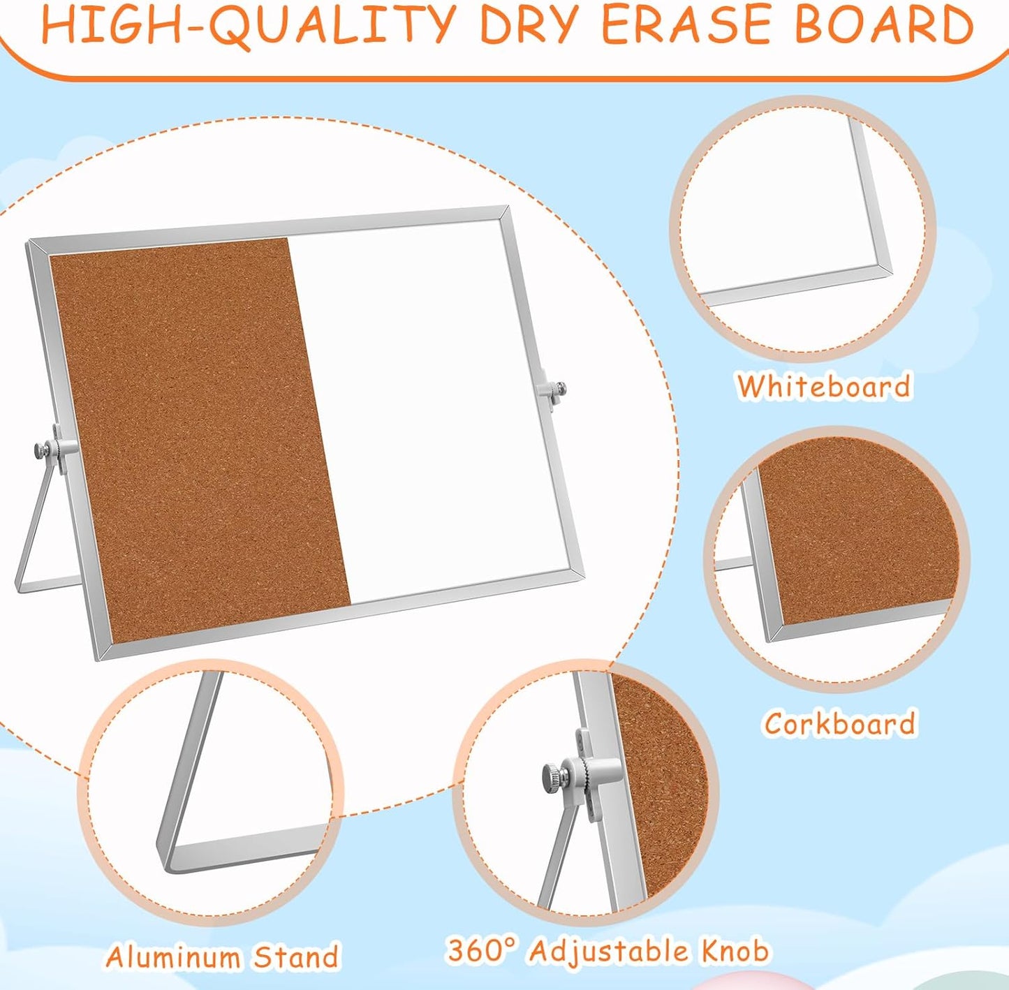 Bulletin Board White Board Combo Large Corkboard Whiteboard Combo 16'' x 12'' Dry Erase Magnetic Desktop Corkboard Whiteboard for Home College Office Gifts