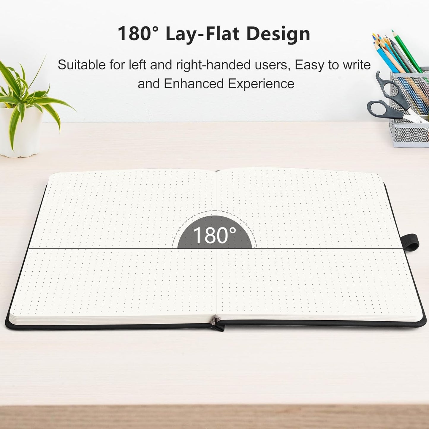RETTACY Bullet Dotted Journal Notebook, 192 Pages, A5 Medium Size (5.7'' x 8.3''), Leather Hardcover, 100 GSM Thick Paper, for Bullet Journaling, Planning, Tracking (Black)