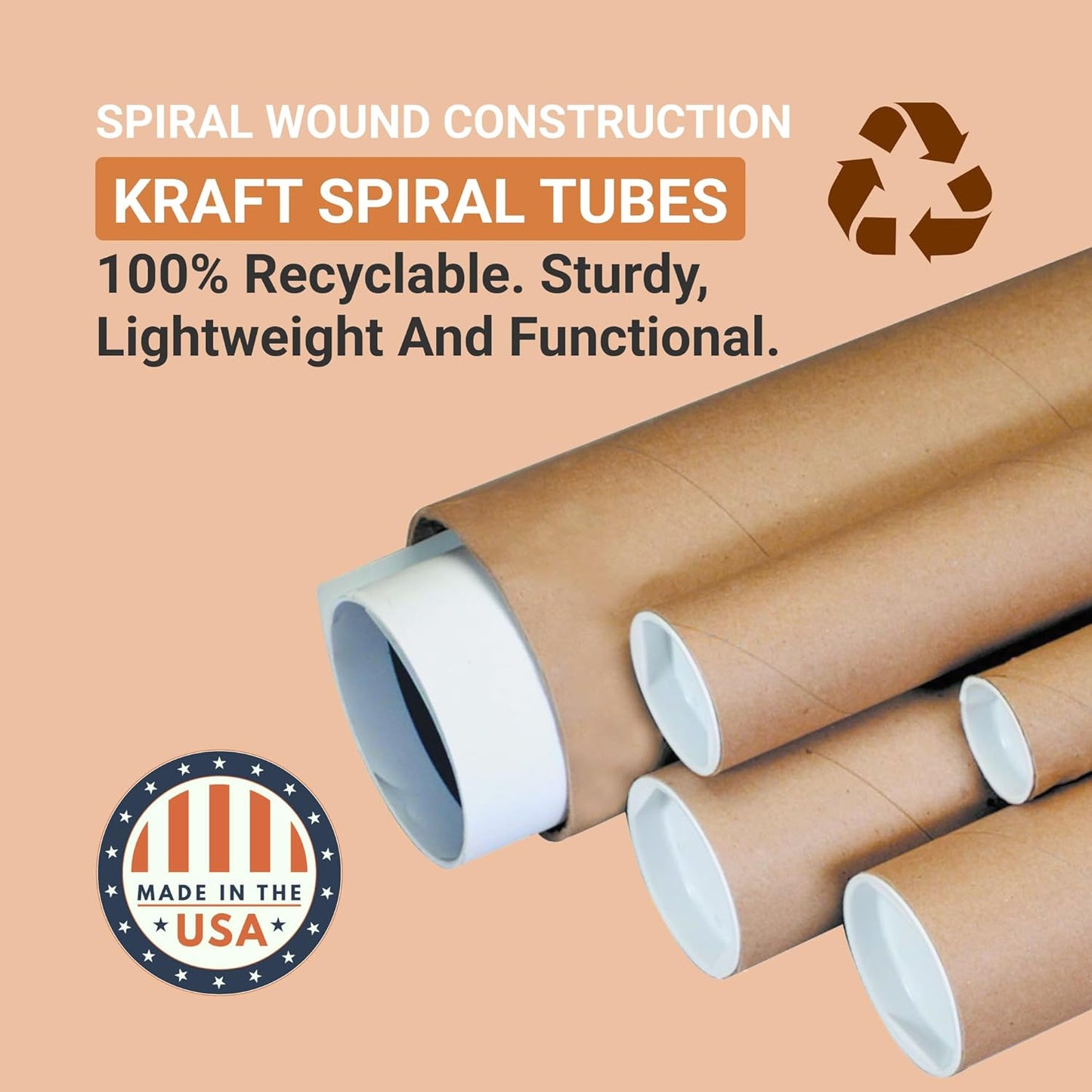 AVIDITI Cardboard Tubes with Caps, 30"L x 3"W x 3"H, Pack of 24 | Poster Tube for Mailing and Storage of Blueprints, Artwork, Crafts, Long Art Holder, 30 inches