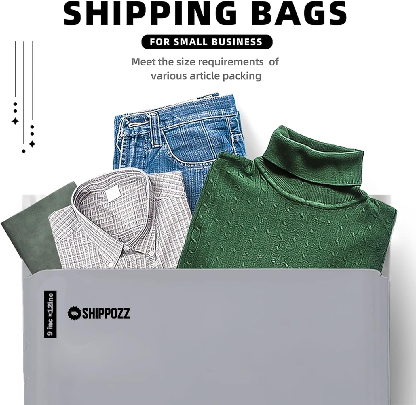 12 x 15.5 1000pcs Shippozz Poly Mailers – Durable Shipping Envelopes with Strong Adhesive Seal, Waterproof and Tear-Resistant Design – Ideal for Clothing, Books, and Accessories