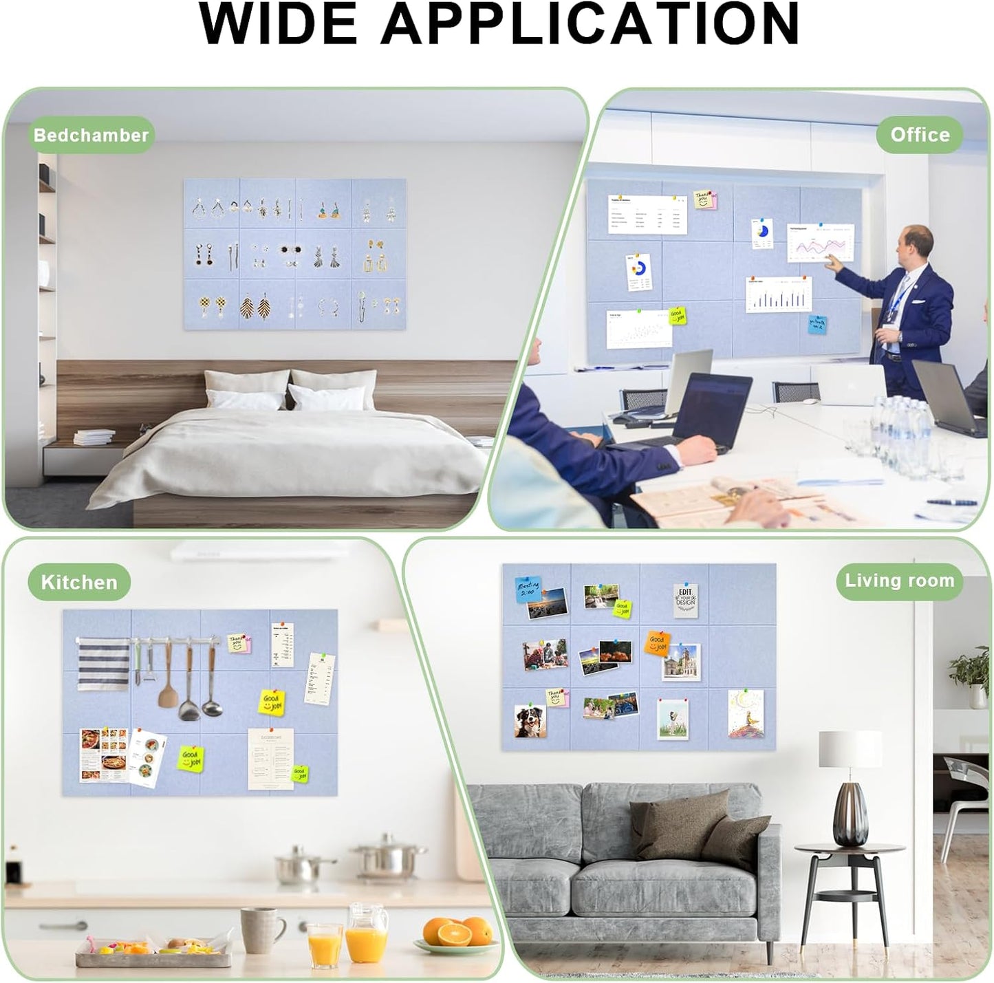 Large Cork Board for Wall 12 Pack, Bulletin Board 48" X 36", Felt Board Wall Tiles with 72 Damage-Free Removable Pads & Push Pins, Alternative Pin Board Cork Board for Office Home, Purple