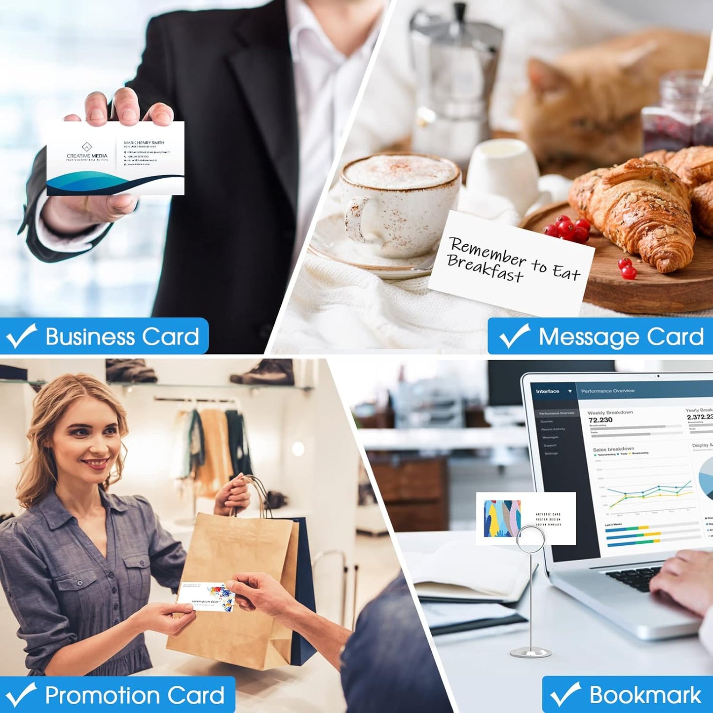 MaxGear Blank Business Cards 200 Printable Business Card, 3.5 x 2" Thick Card Pape Compatible with Laser & Inkjet Printer, Double-sided Printing, Heavyweight, Matte White Paper, 10 Cards/Sheet (8871)
