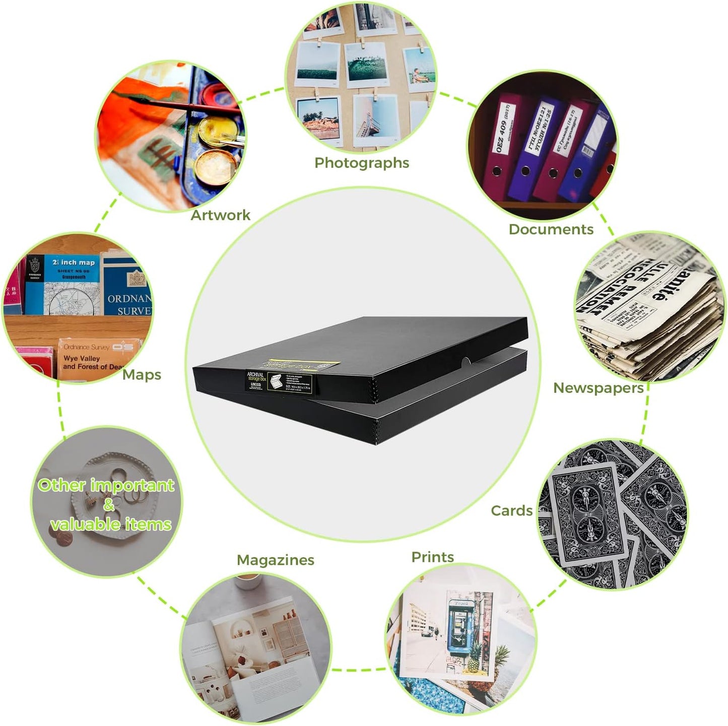 Lineco 16x20 Black Clamshell Archival Folio Storage Box, 1.75" Deep. Acid-Free with Metal Edge. Preserves Picture Longevity, Organize Photos or Documents, Crafts, DIY