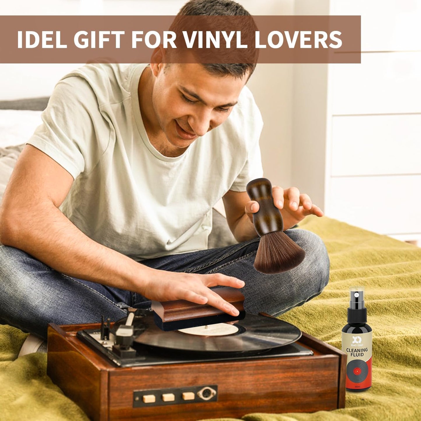 Vinyl Record Cleaner Kit - 5-in-1 Vinyl Records Cleaning Kit Includes Soft Velvet Record Brush, Cleaning Liquid, Nano Fiber Record Cleaning Brush, Cleaning Cloth and Storage Bag