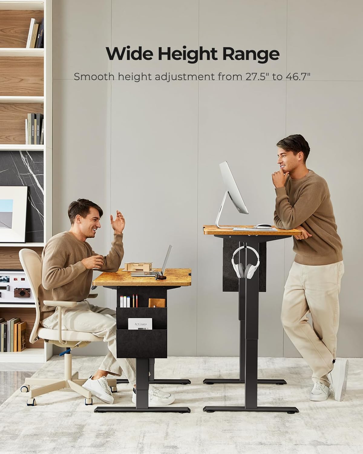 Marsail Standing Desk Adjustable Height Home Office Desk,63x24 Inch Electric Standing Desk with Storage Bag,Headphone Hook for Computer Workstations