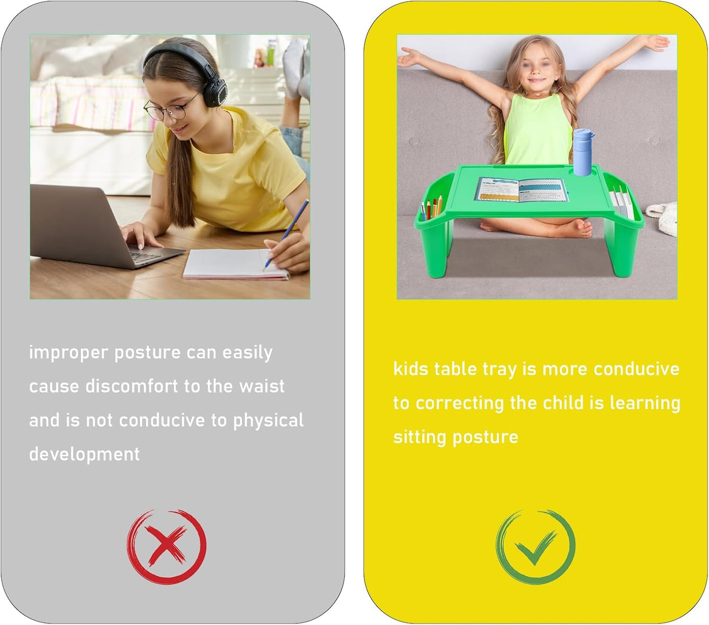 6 Pack Kids Lap Desk Tray with Storage Slots, Portable Lap Desk, Activity Tray, Drawing, Stackable, Writing, Eating, Classroom, 19.69" L x 9.84" W x 7.1" H (Multicolor)