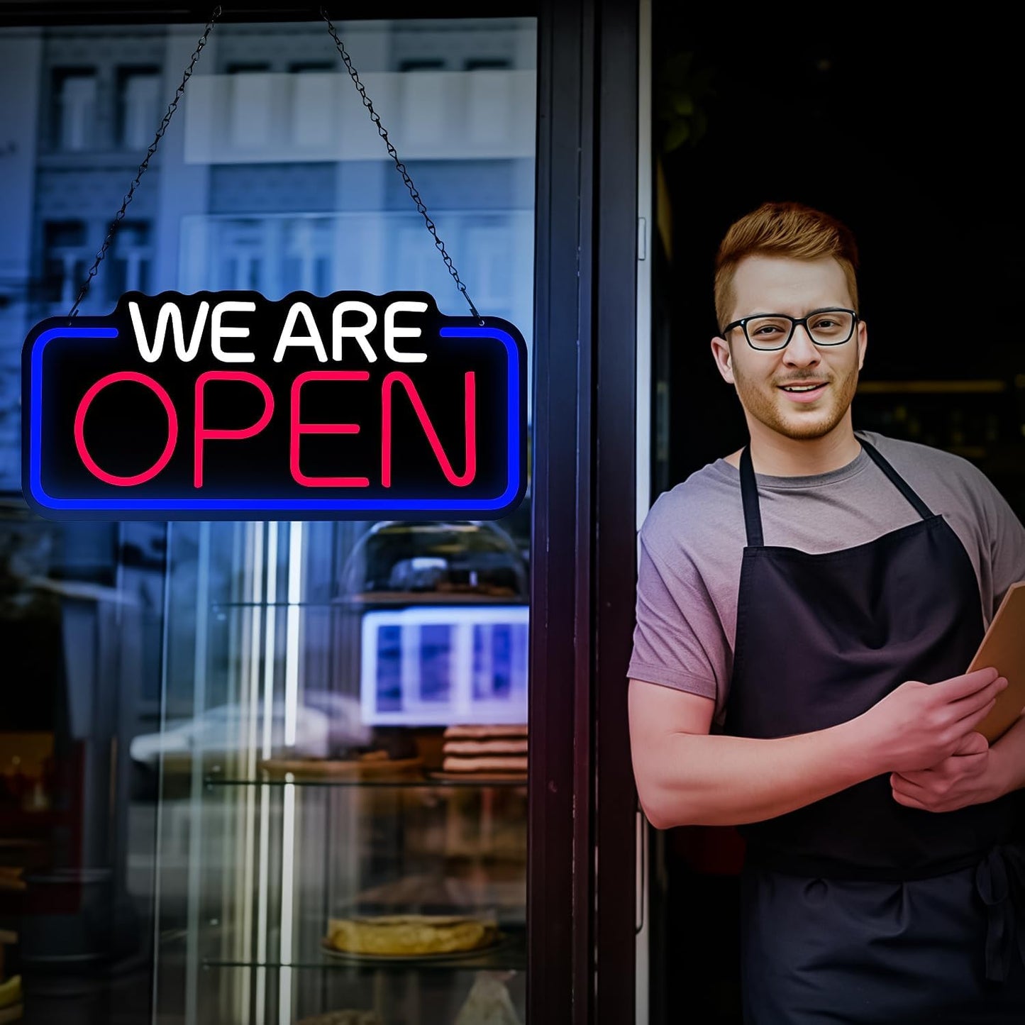 We Are Open Sign, 22" X 10" Bright Led Neon Open Sign, Adjustable Brightness and Blinking Modes, Large Open Signs for Business Bar Restaurant Hotel Storefront Window
