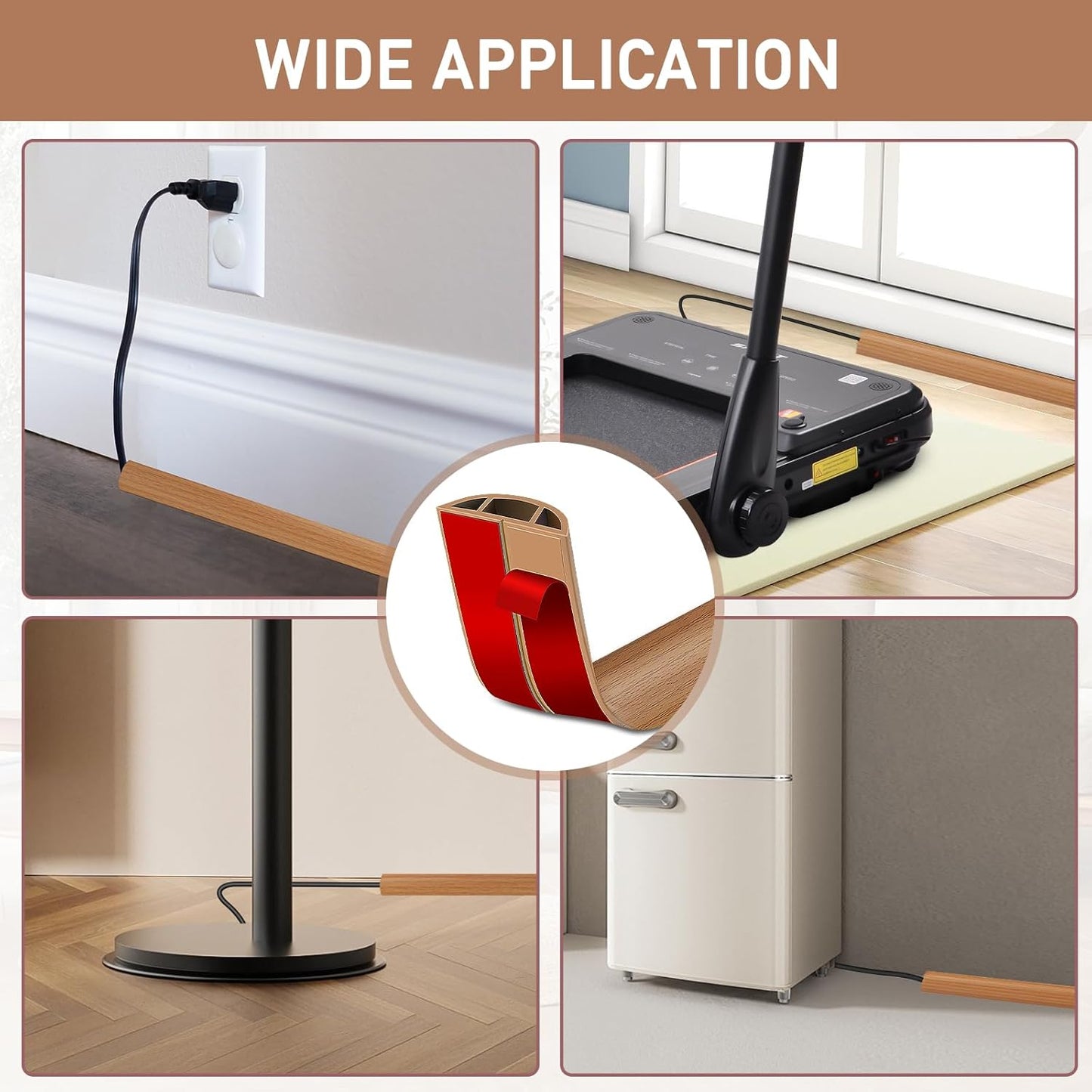 Floor Cord Cover Self Adhesive Cord Hider Floor Extension Cord Covers for Floor Power Cord Protector Cable Management Prevent Cable Trips Cable Cavity 0.51" W x 0.31" H (Light Brown Wood, 3.3Ft)