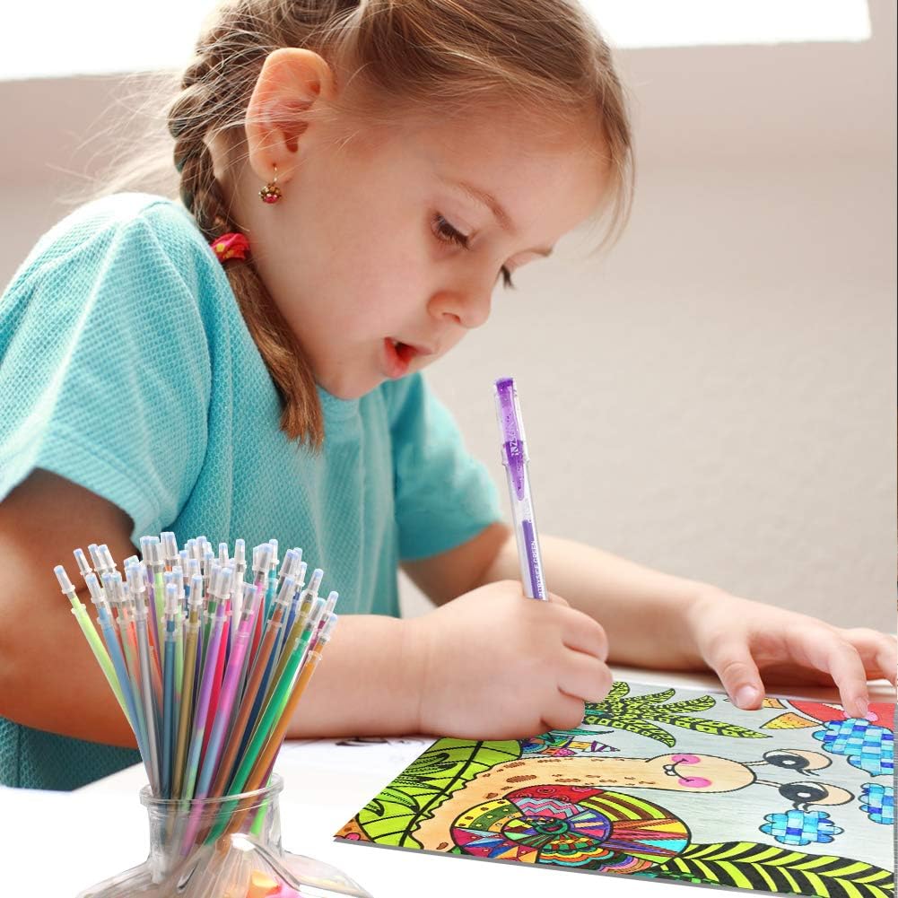 200 Colors Gel Pen Ink Refills, Glitter Neon Gel Ink Pens Refills Replace Cartridges for Adult Coloring Books Journaling Women Gifts, No Repeats