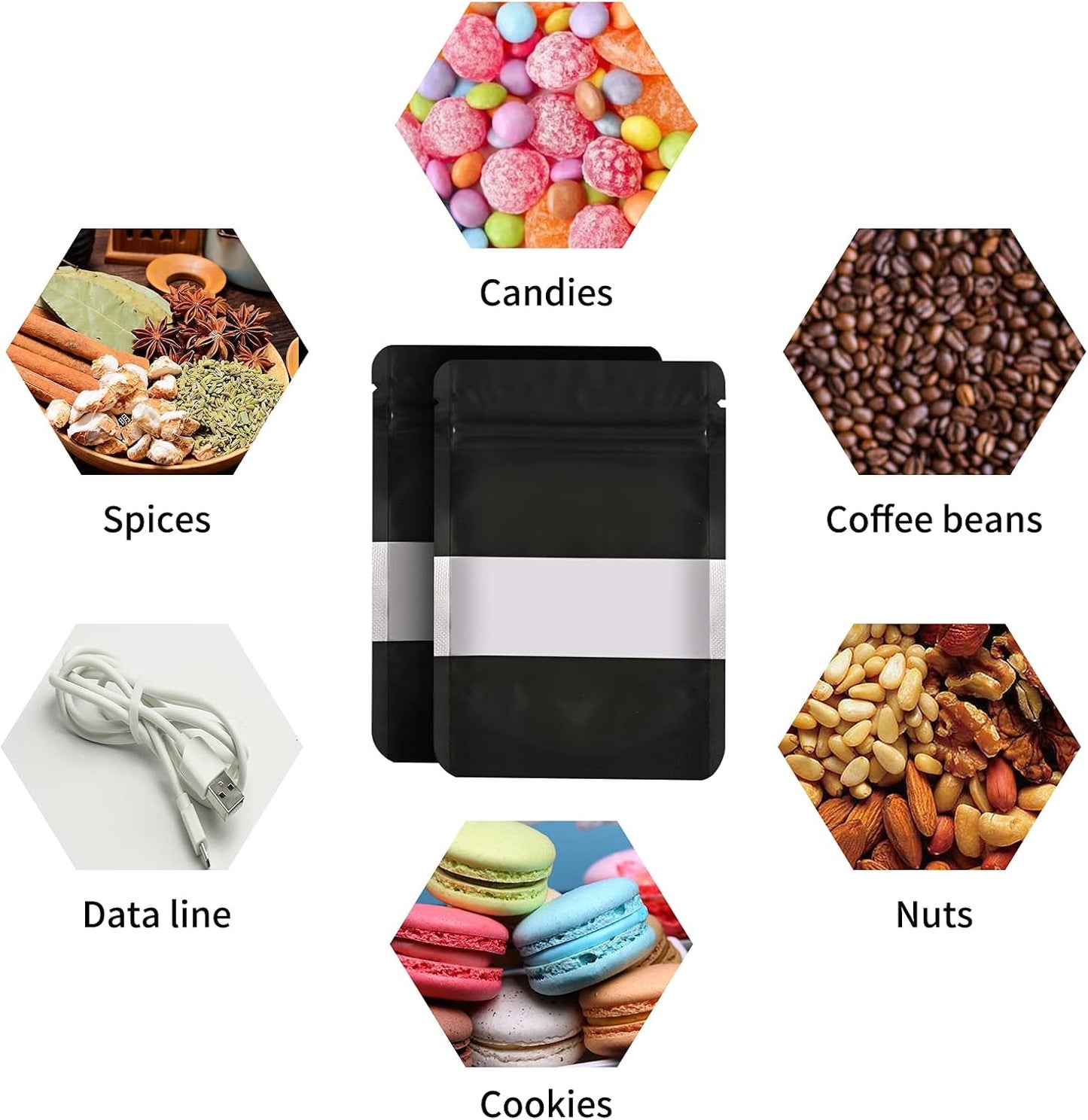 100 Pieces Smell Proof Mylar Resealable Food Storage Bags With Clear Window, Foil Pouch Stand-up for Self Sealing Supplies (Black, 3.5 x 5 Inch)