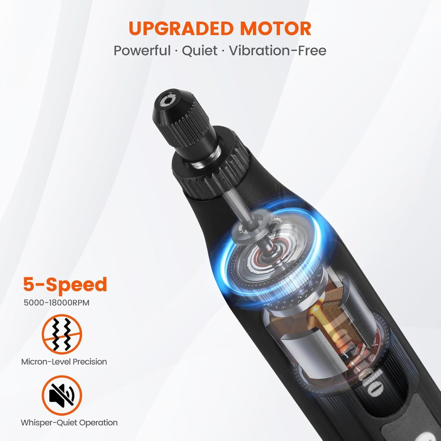 Rotary Tool Kit, Cordless Rotary Tool, Continuous Use While Charging, Low Vibration, 2.0Ah Capacity, 5-Speed Upto 18000RPM, with 31 Pcs Accessories, Ideal for Beginners and Artisans, Black