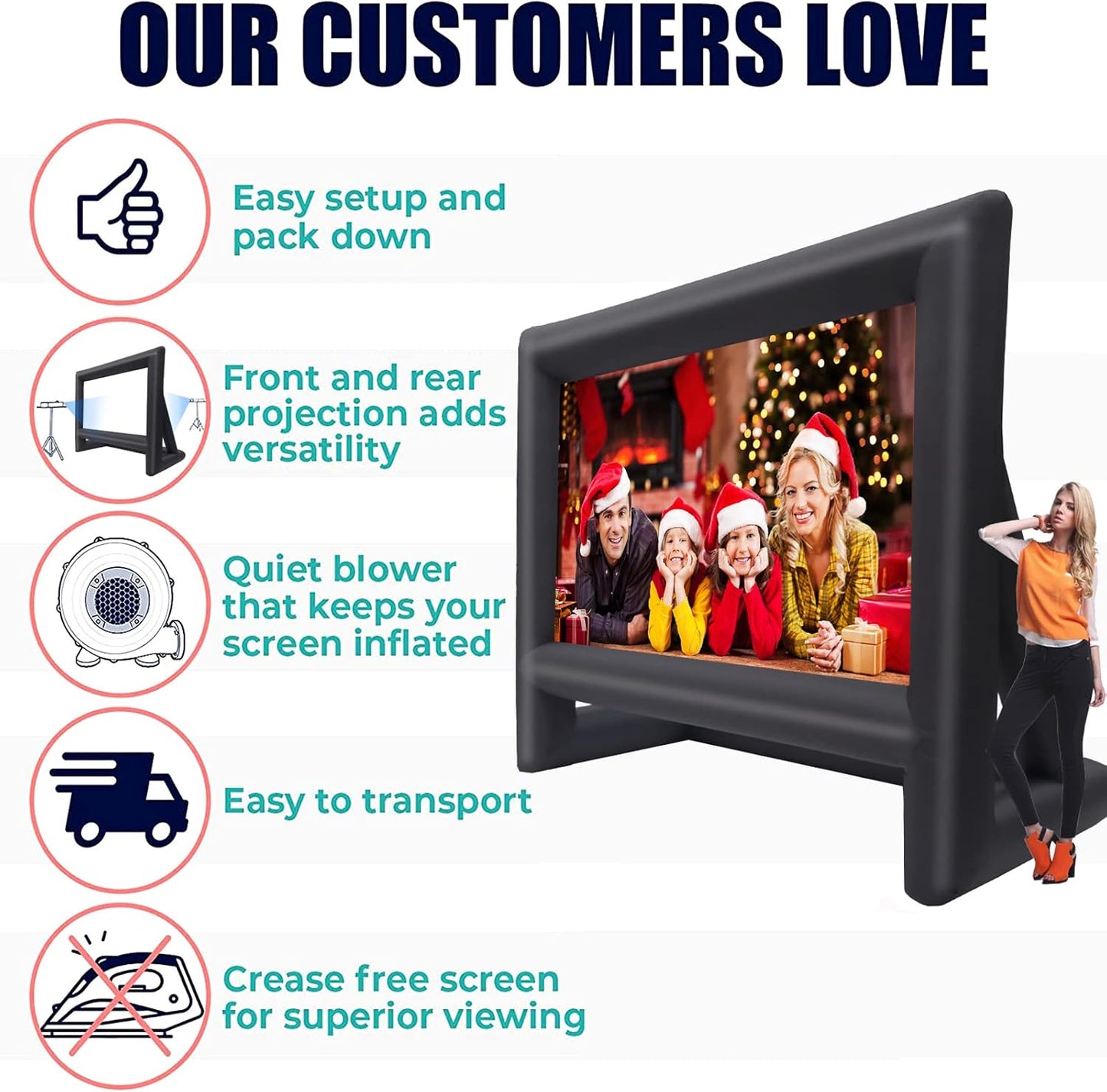 18 feet Inflatable Outdoor Projector Movie Screen - Package with Rope, Blower, Tent Stakes - Portable, Great for Outdoor and Indoor Party Watch Movies