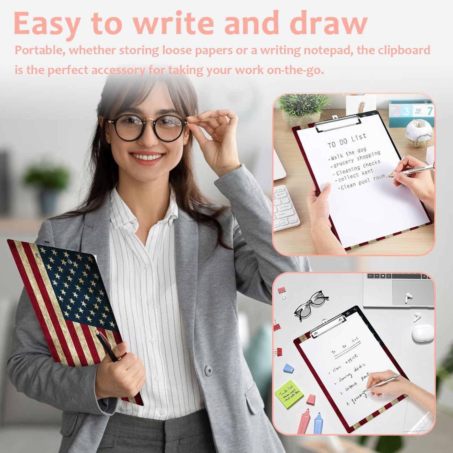 Vintage Camouflage Flag Plastic Clipboards,Cute Fashion Clipboard Decorative 8.5" x 12.5"Standard A4 Size Clipboards,Acrylic Clipboard for Teacher,Social Worker,Students,Nurse,Office Supplies