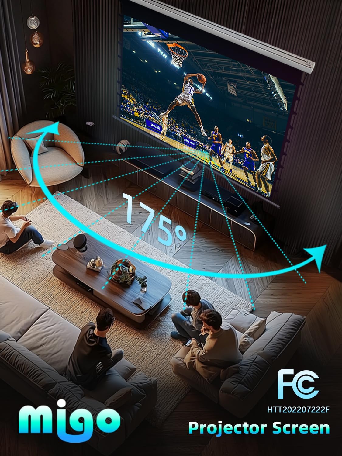 150 Inch Pull Down Electric Projector Screen, Grey Crystal 2.0 Gain Partial Ambient Light 4K Tab-Tension Projector Screen Wall & Ceiling Mount for Short Throw Projector Movie Home Theater Cinema