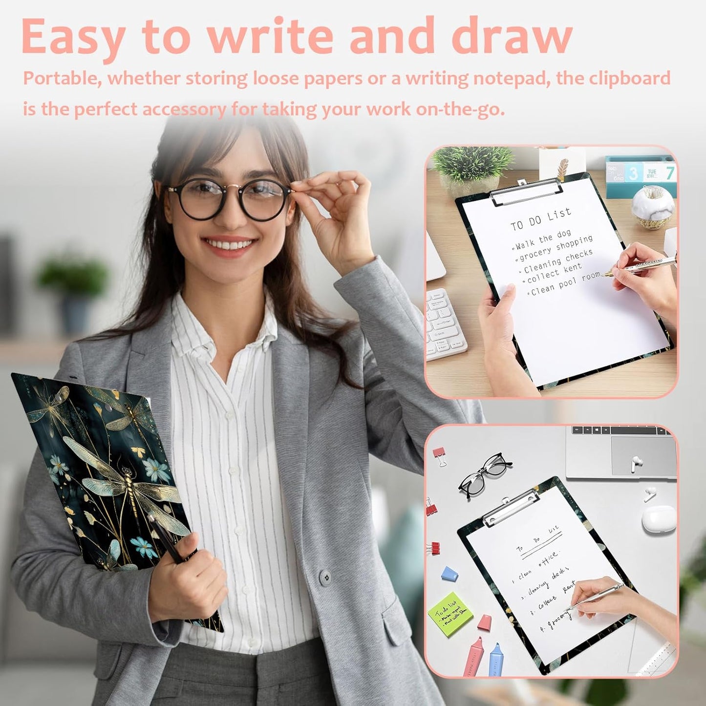 Dragonfly Blue FloralPlastic Clipboards,Cute Fashion Clipboard Decorative 8.5" x 12.5"Standard A4 Size Clipboards,Acrylic Clipboard for Teacher,Social Worker,Students,Nurse,Office Supplies
