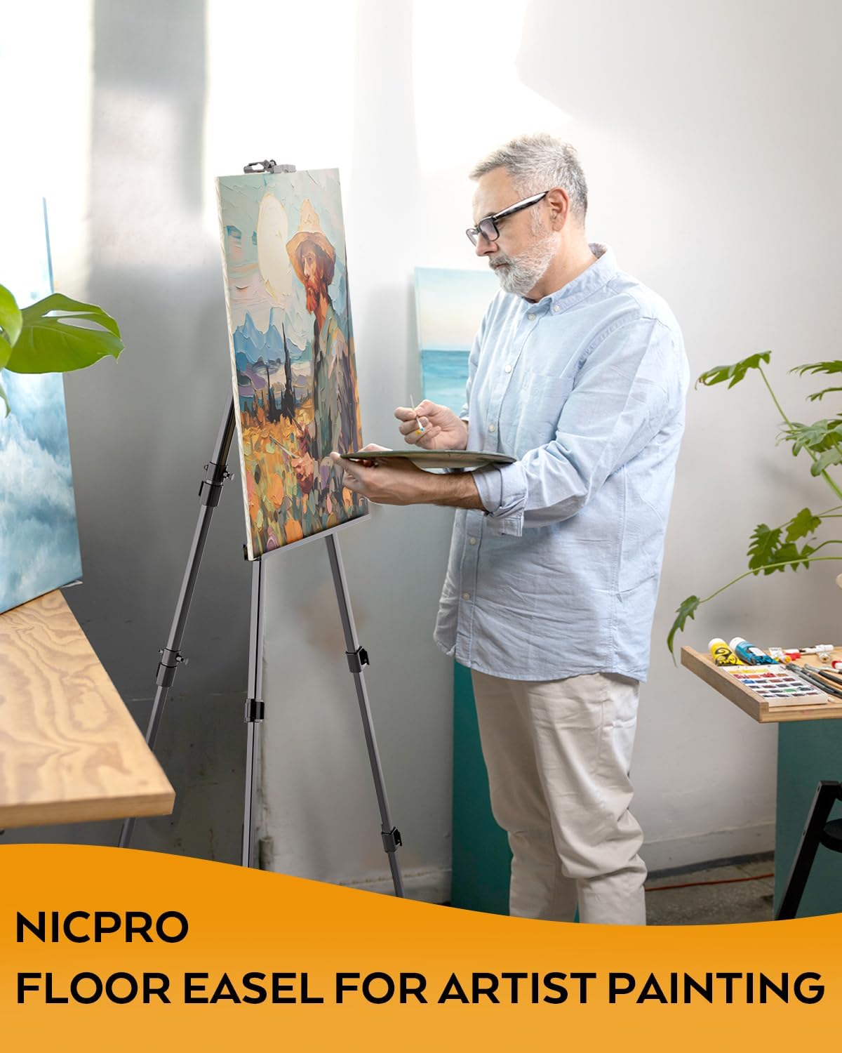 Nicpro Art Easel Stand for Sign - 6 Pack Black Aluminum Tripod Easels, Adjustable Height 17 to 66 inches, for Table-Top/Floor Painting, Display, Poster, Canvas | with Storage Bag