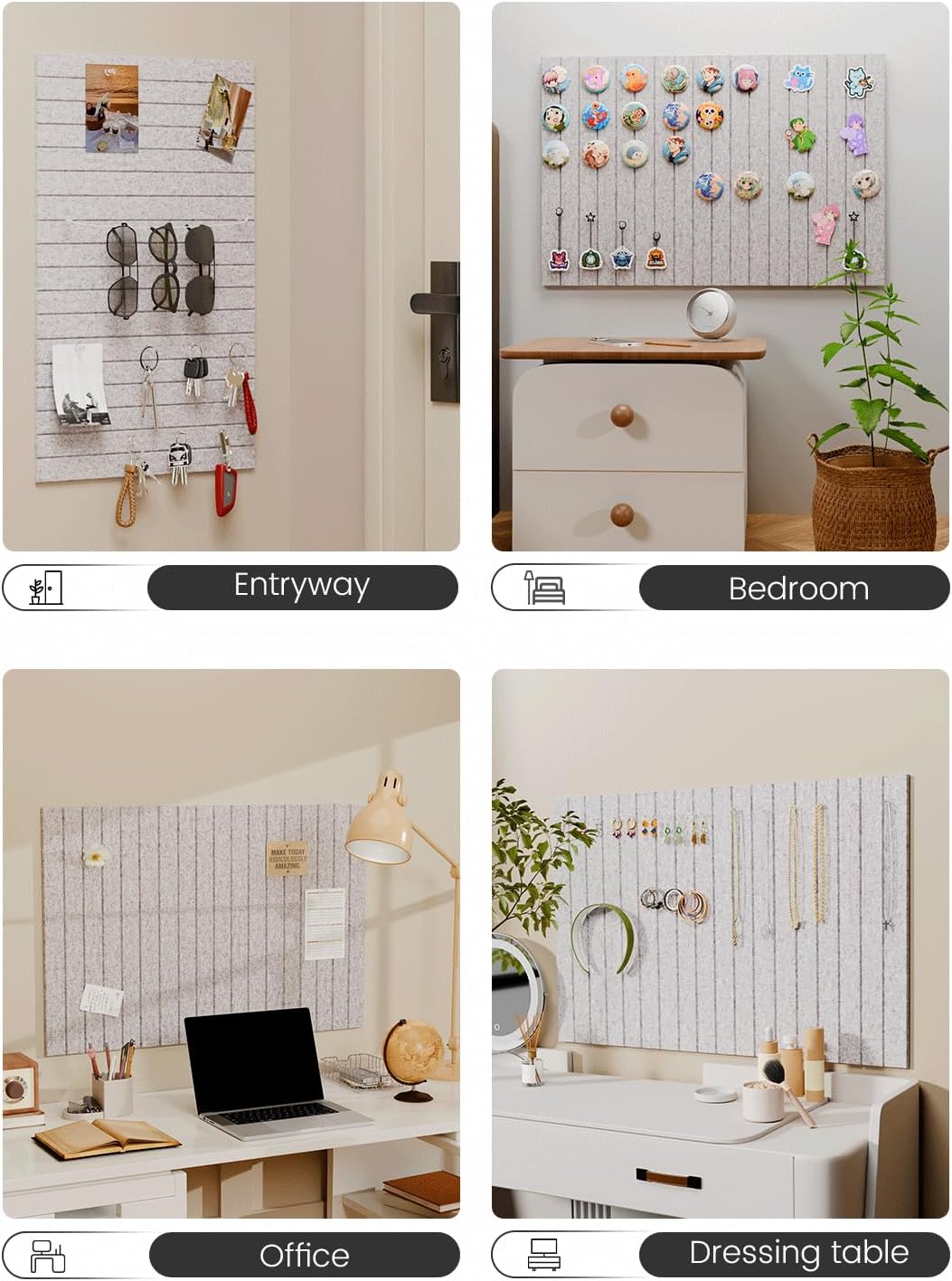 Felt Bulletin Board Tiles -28"x18" with 40 Adhesive Tabs, Cork Board Alternative for Office Decor, Push Pin Board Wall Organizer 6-Pack(Marble Gray)