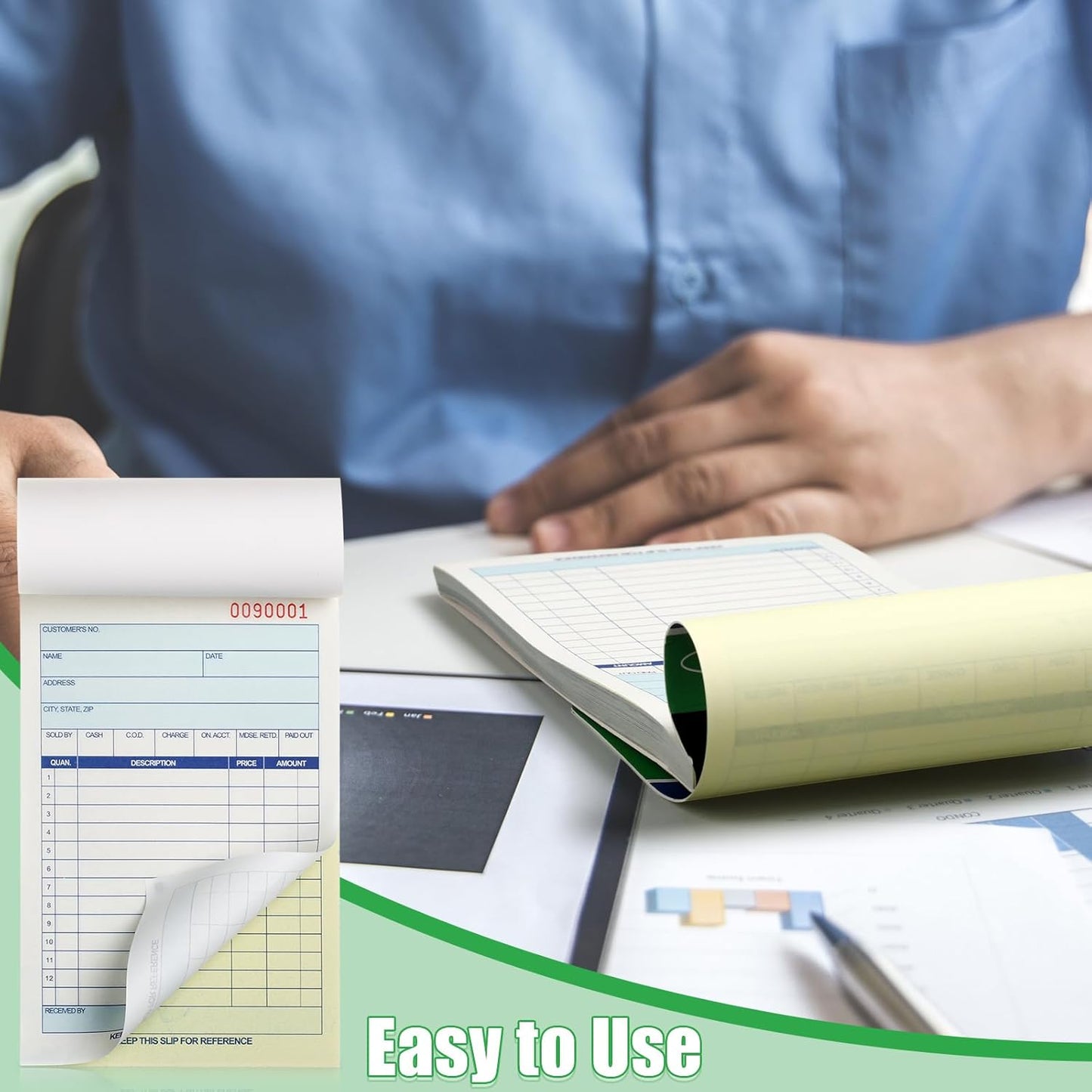 Lincia 12 Pads Sales Order Books 2 Part Carbonless (White/Canary Yellow) Receipt with Carbon Copies Cover Receipt Form Invoice 50 Sets Per Book (4.18 x 7.2 Inch/ 10.6 x 18.3 Cm)