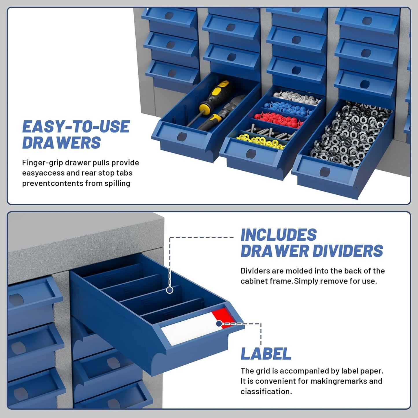 75-Drawer Parts Storage Cabinet, Multi-Purpose Organizer for Screws, Bolts, Nails, Craft Supplies, Legos, Tools, Compact Plastic Drawer Unit,Hardware Organizer for Garage, Workshop, Classroom