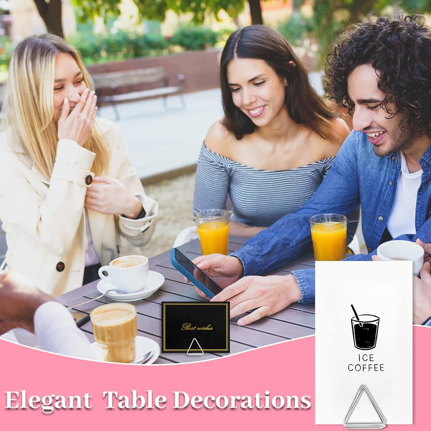 Eersida 60 Pieces Table Number Holder Place Samll Triangle Shape Name Numbers Table Photo Picture Holder Stand Clip for Wedding Baby Shower Party, Suitable for Small Card(Silver)