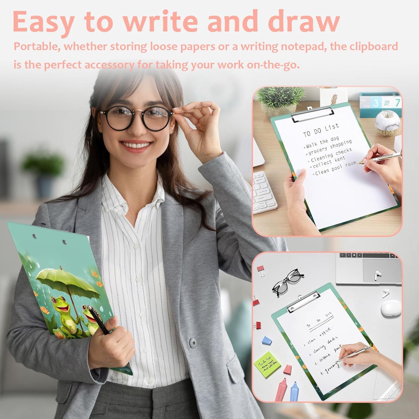Cute Frog Lotus Leaf Plastic Clipboards,Cute Fashion Clipboard Decorative 8.5" x 12.5"Standard A4 Size Clipboards,Acrylic Clipboard for Teacher,Social Worker,Students,Nurse,Office Supplies