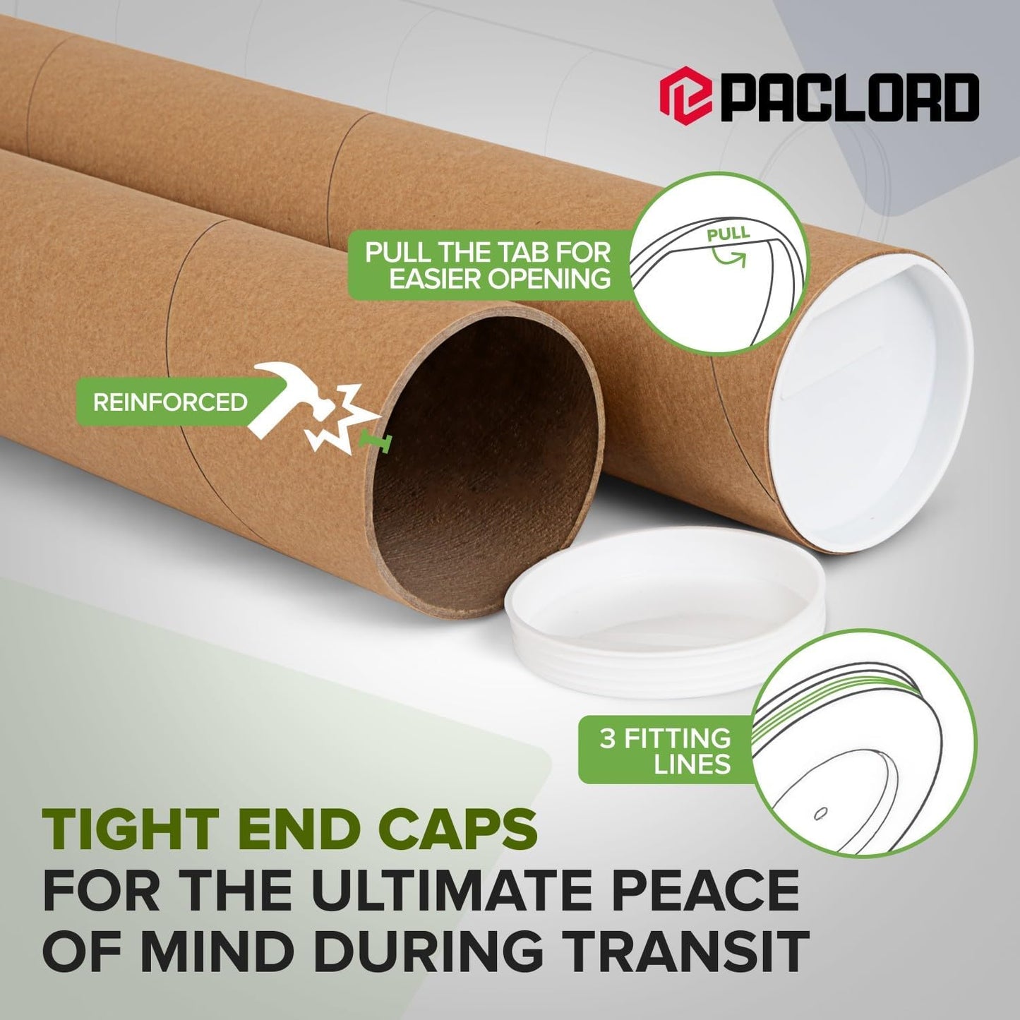 3" x 24" Reinforced Kraft Paper Mailing Tube, Pack of 1 Tube with 2 Caps – Secure USPS Approved Poster Tube – Cardboard Tube for Shipping and Storing Posters, Prints, Artwork, or Documents