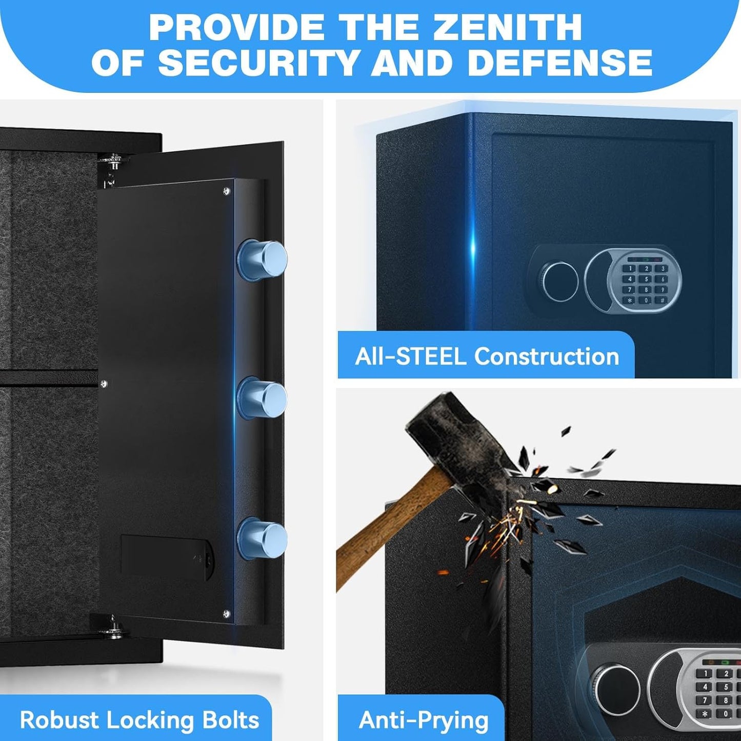 2.5 Cuft Large Safe Box with Fireproof Waterproof Bag, Safes for Home Documents, Anti-Theft Safety Box With Digital Keypad, Smart Alert System, Spare Keys, Personal Safe for Cash Money