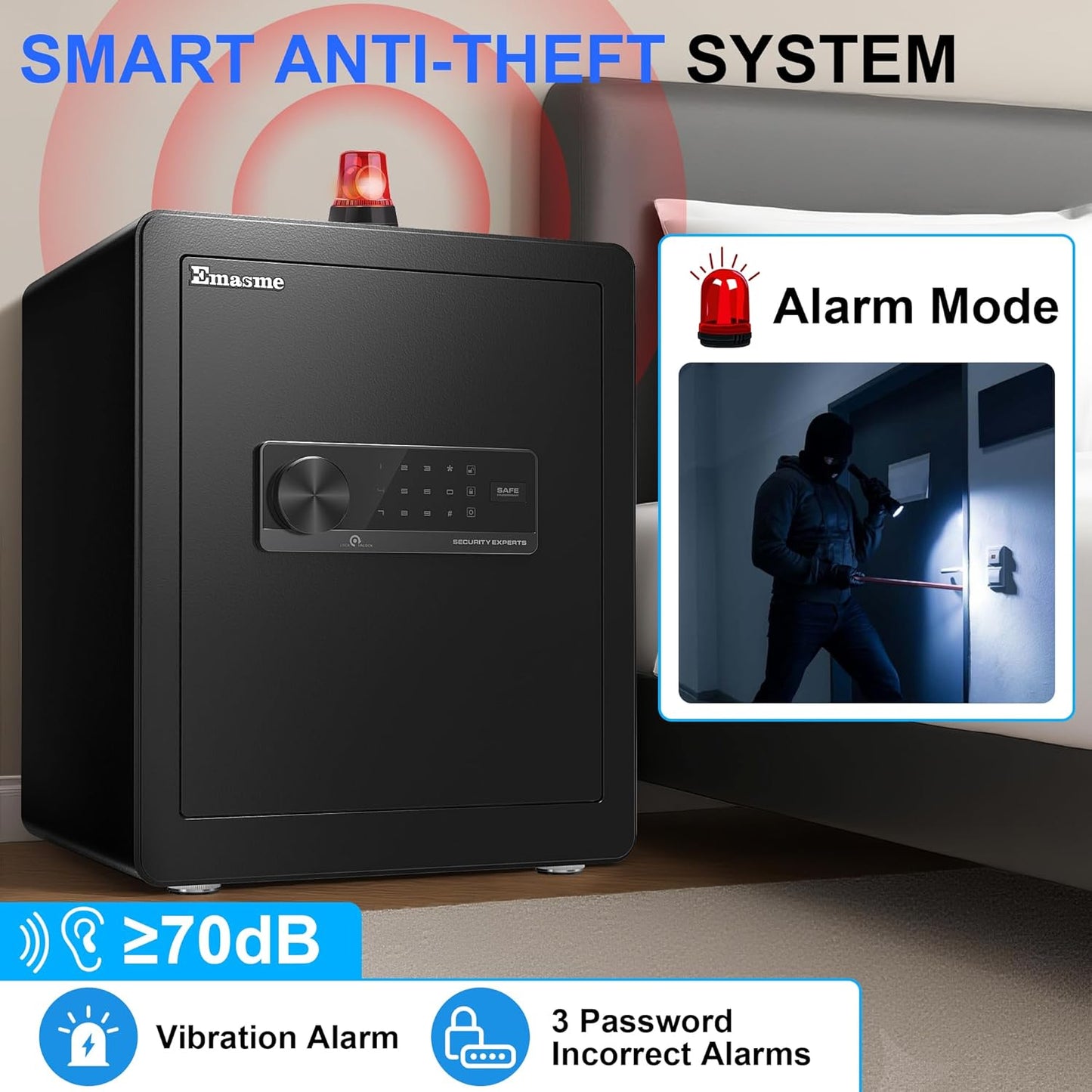 Safety Box, Small Safes for Home Lock Box with Electronic Keypad,Safe with Removable Shelf for Cash, Jewelry, Documents,Digital Security Safe for Office Hotel and Personal Use (Biometric - 2.0 CUFT)