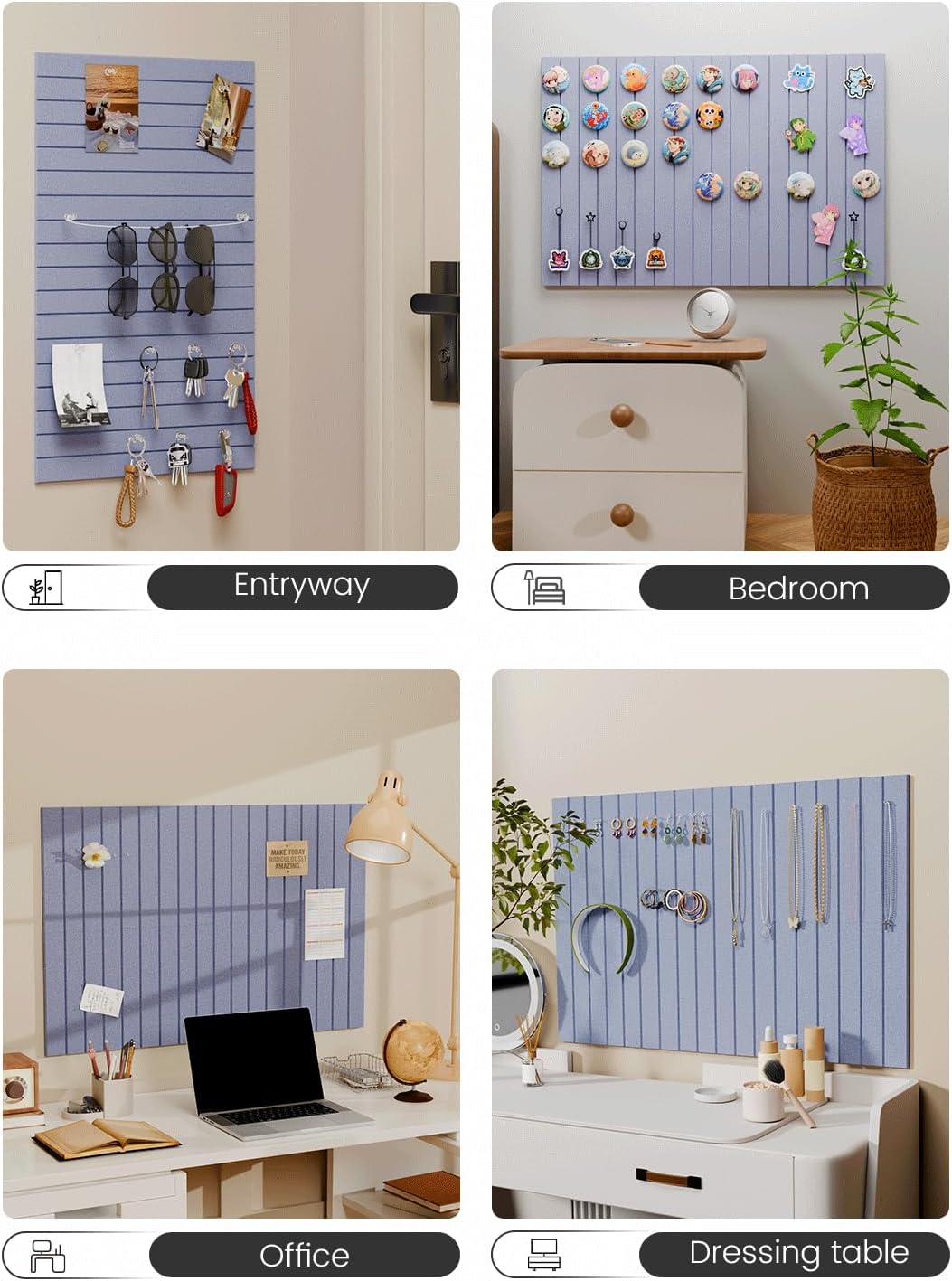 Felt Bulletin Board Tiles -28"x18" with 40 Adhesive Tabs, Cork Board Alternative for Office Decor, Push Pin Board Wall Organizer 6-Pack (Soft Periwinkle)